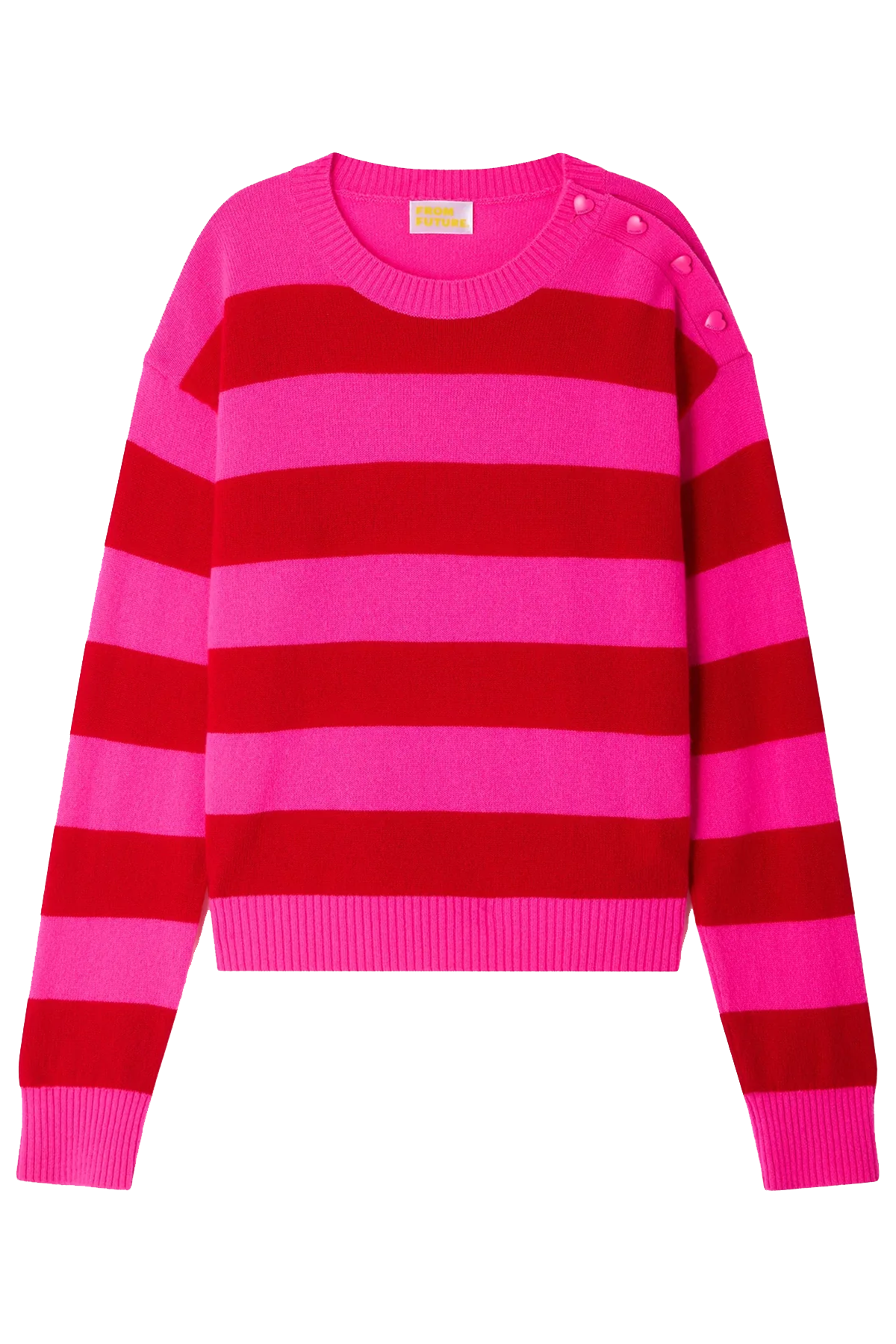 FROM FUTURE Kaschmirpullover mit Ringeln und Herzknöpfen Pink PINK Bild 1