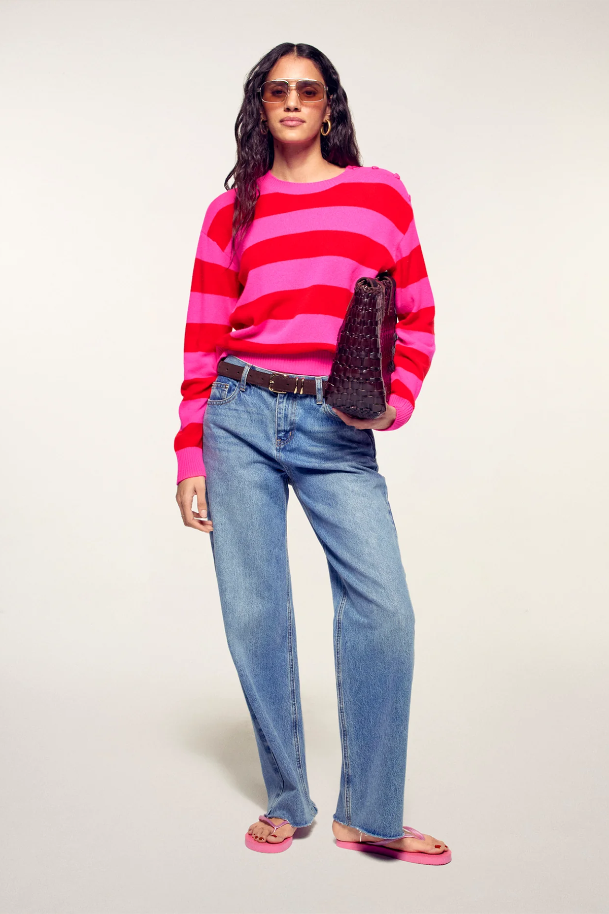 FROM FUTURE Kaschmirpullover mit Ringeln und Herzknöpfen Pink PINK Bild 2