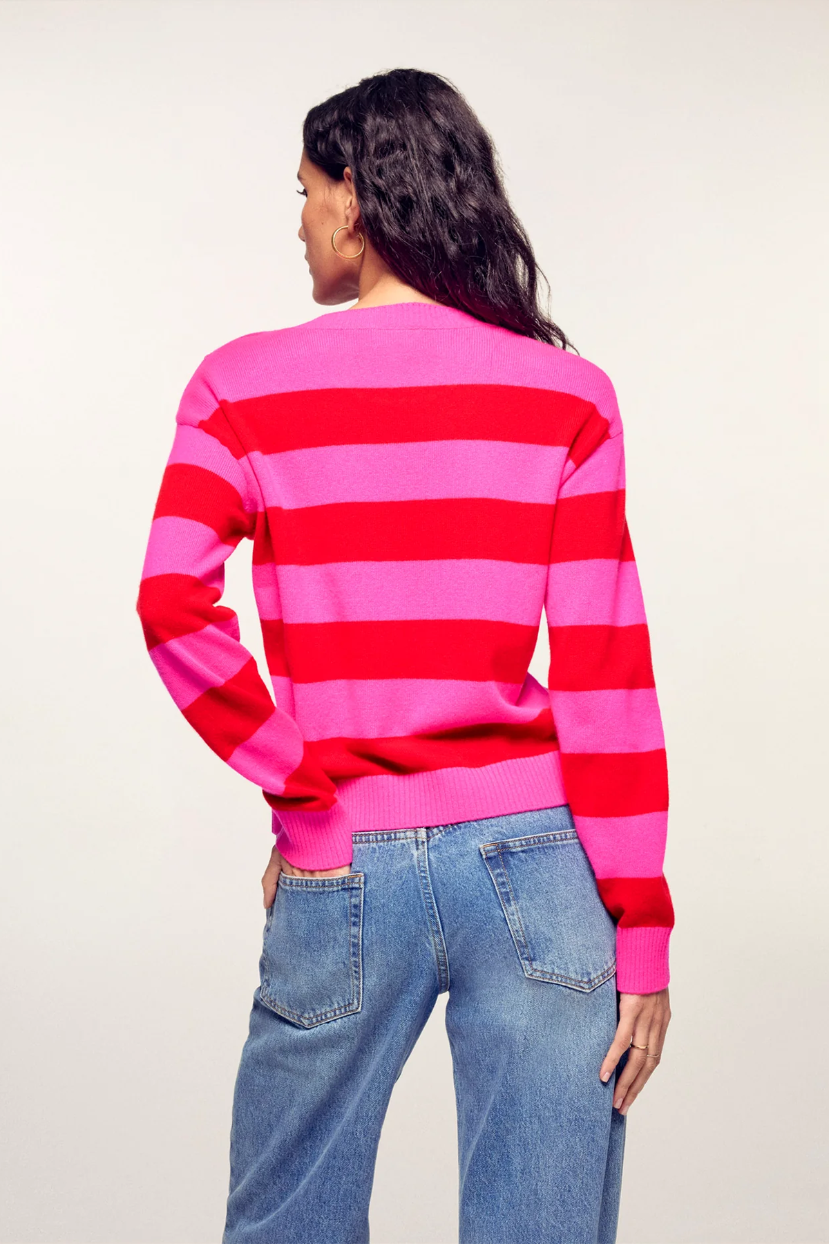 FROM FUTURE Kaschmirpullover mit Ringeln und Herzknöpfen Pink PINK Bild 3