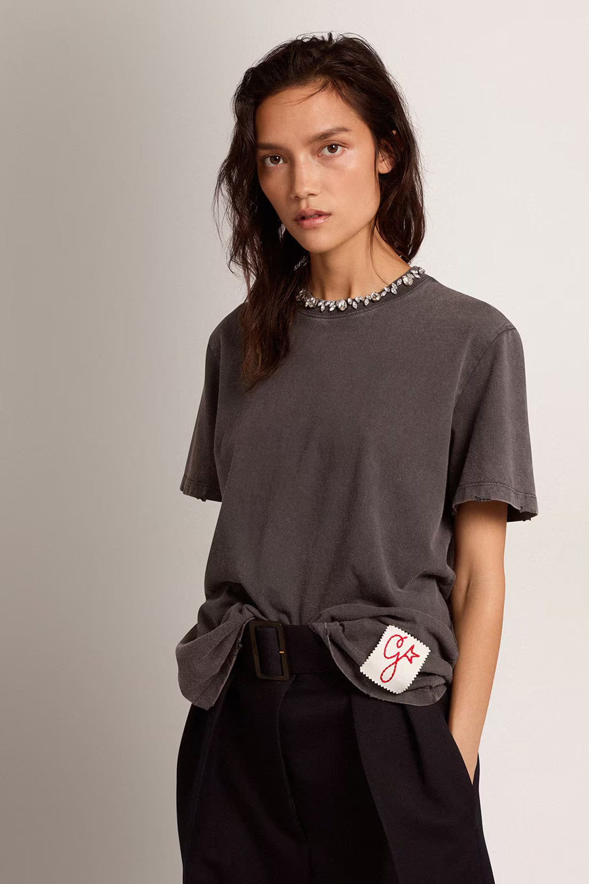 Golden Goose Damen T-Shirt mit Kristallen Anthrazit Grau ANTHRAZIT GRAU Bild 2