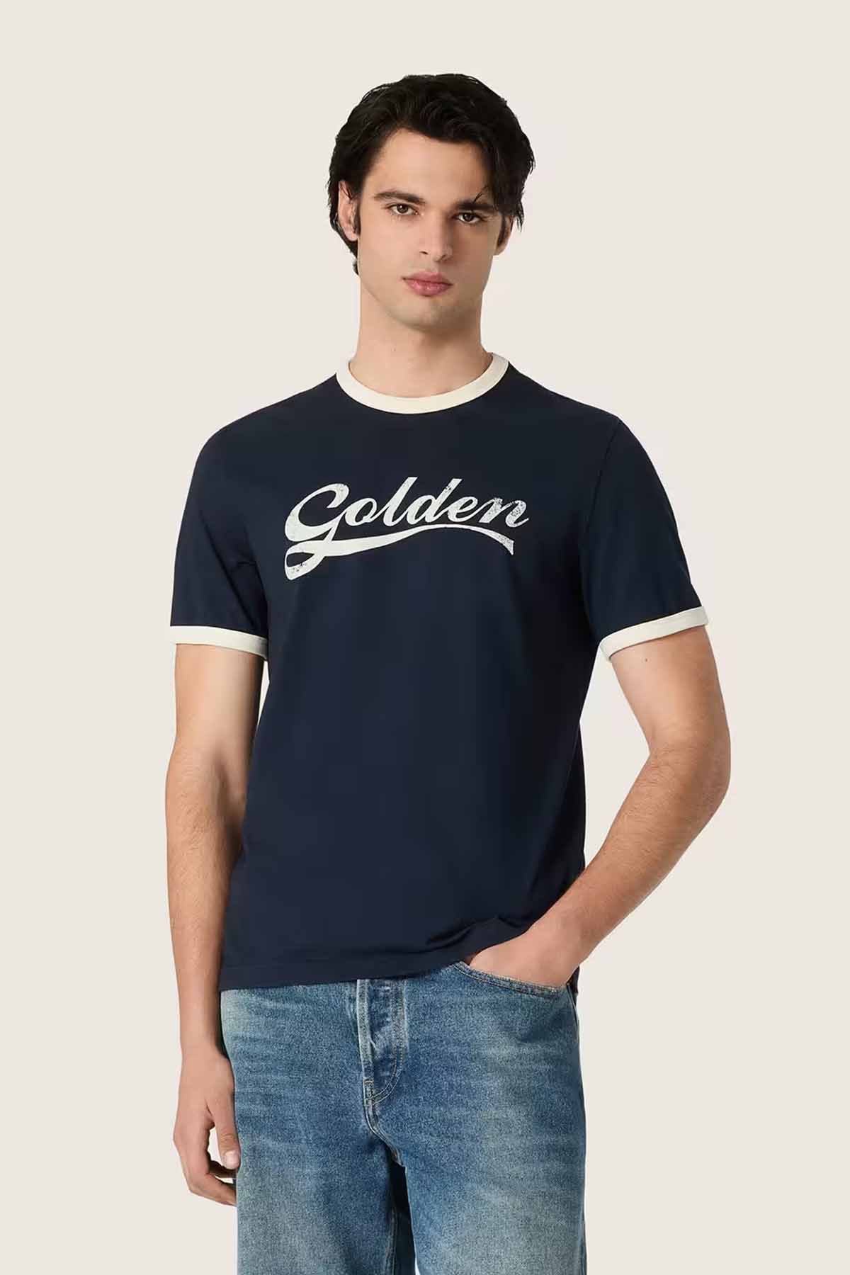 Golden Goose Herren Slim T-Shirt Blue/Heritage White MARINE-BLAU Bild 3