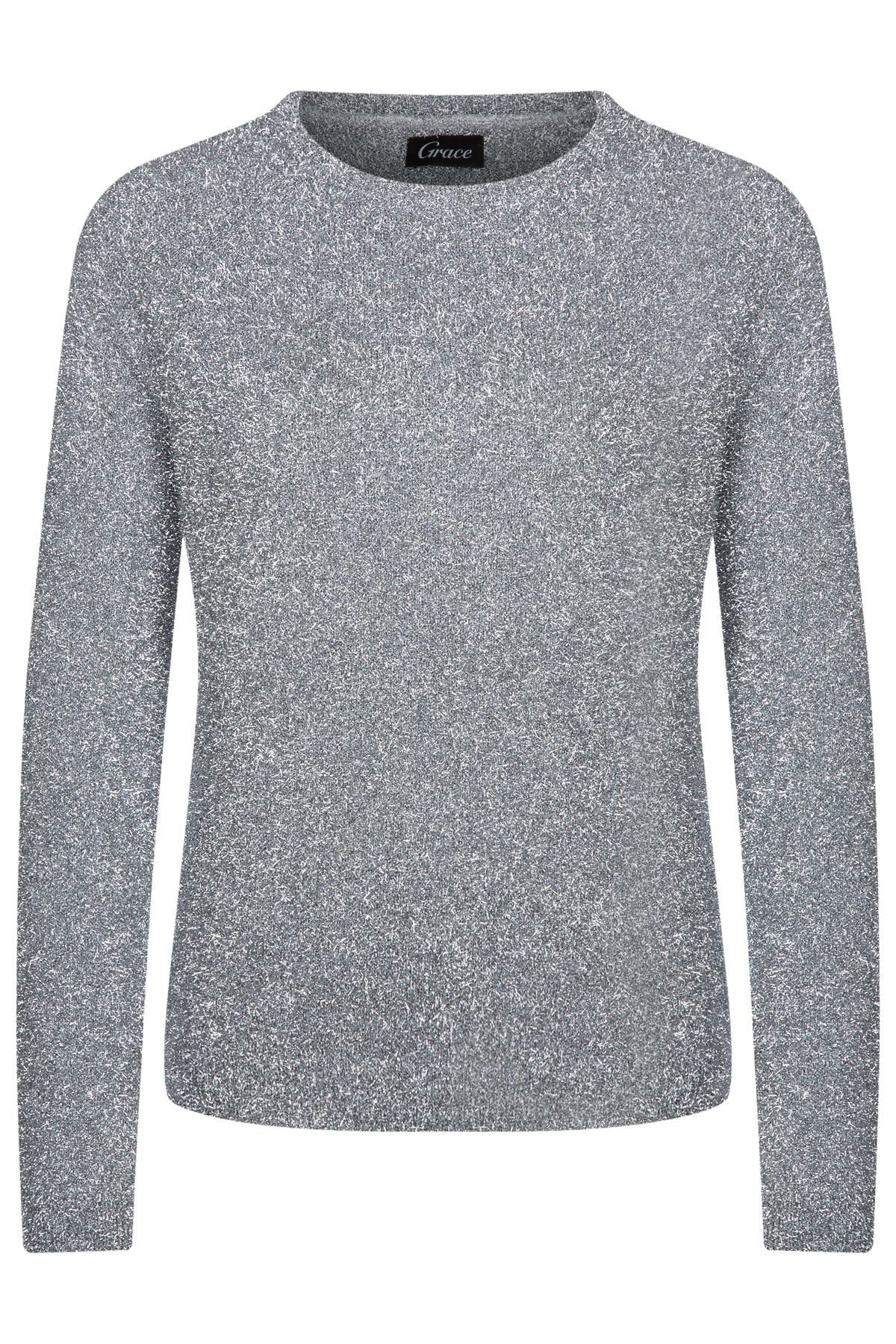 Grace Damen Lurex Strickpullover Silber GRAU Bild 1