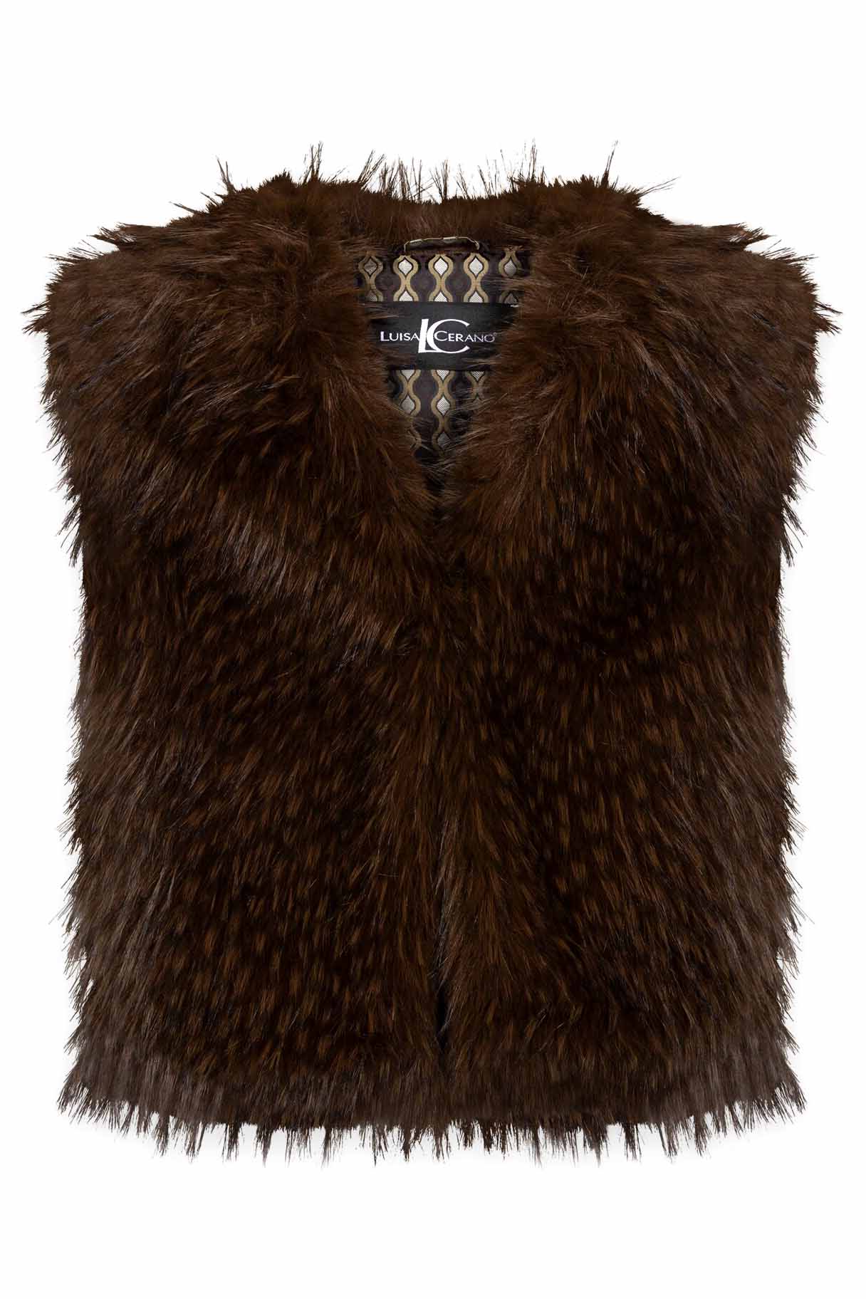 Luisa Cerano Damen Boho-Weste in Fell-Optik Marone BRAUN Bild 1