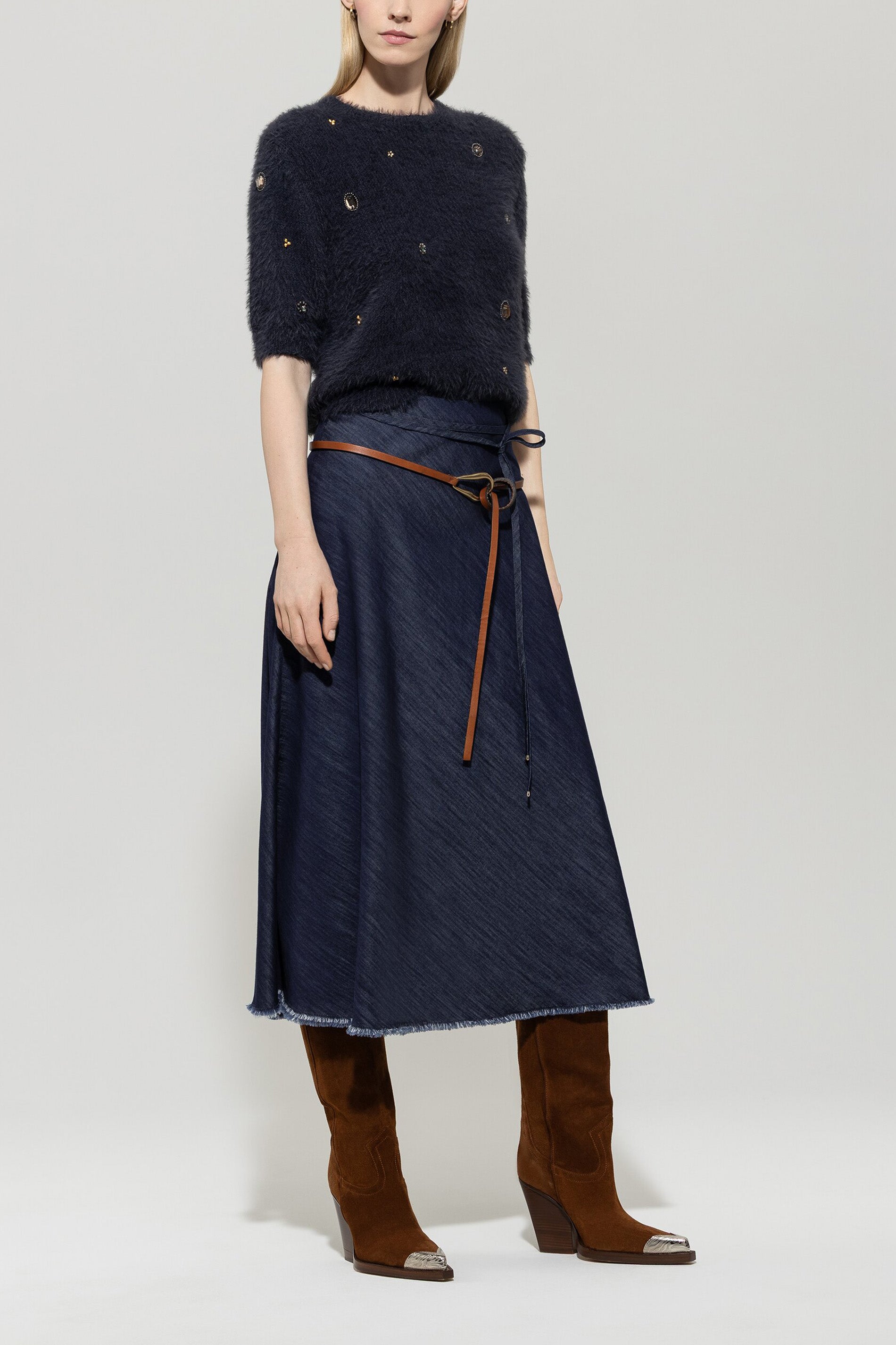 Luisa Cerano Damen Denimrock mit Bindeband, Denim Blau 0252 denim blue Bild 2