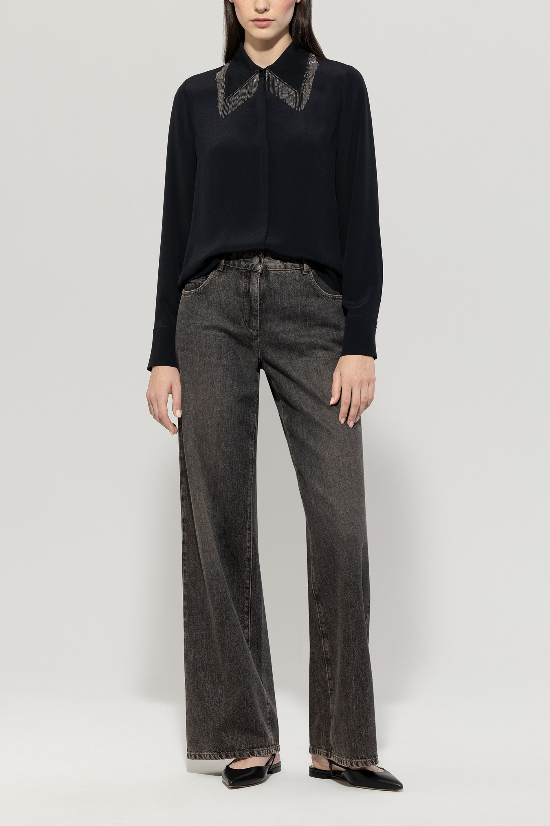 Luisa Cerano Damen Hemdbluse mit Kettenfransen Schwarz SCHWARZ Bild 2