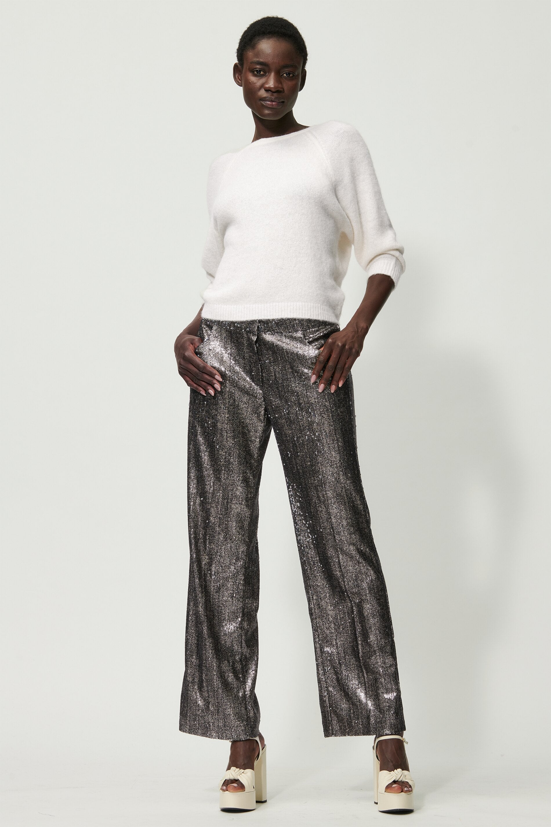 Luisa Cerano Damen Hose mit Allover-Pailletten-Besatz Multi SCHWARZ Bild 2