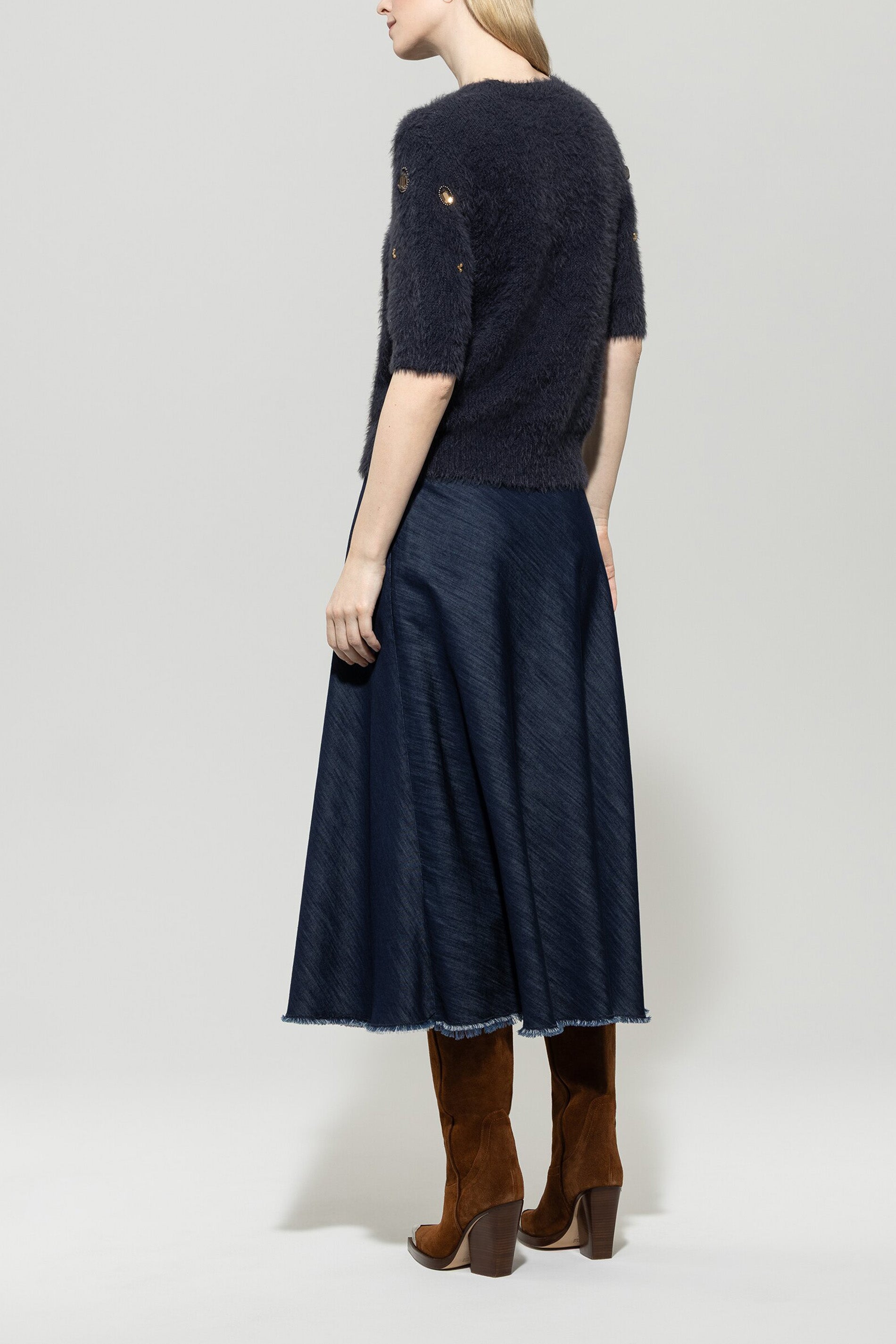 Luisa Cerano Damen Kurzarm-Pullover mit Schmucksteinen, Dunkelblau dark blue Bild 3