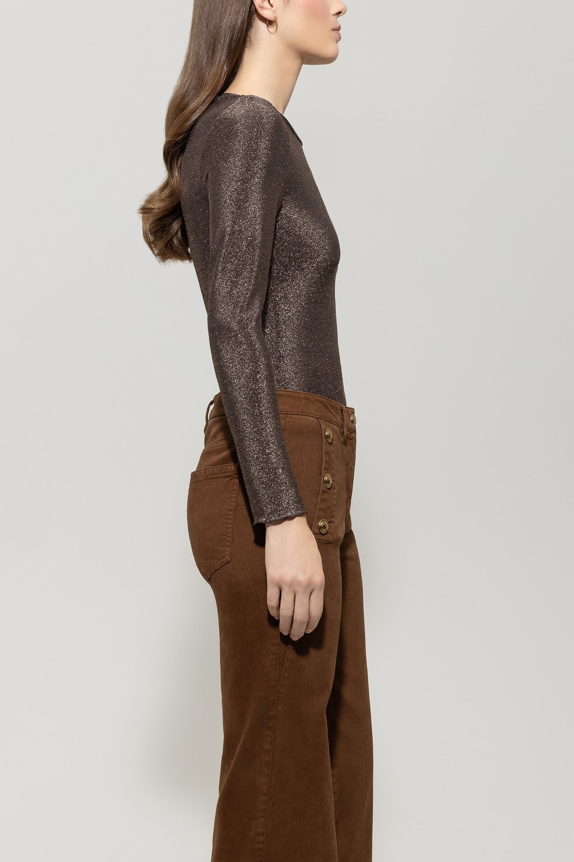 Luisa Cerano Damen Langarm-Shirt mit Glanzeffekt, Espresso Braun 7809 Bild 2