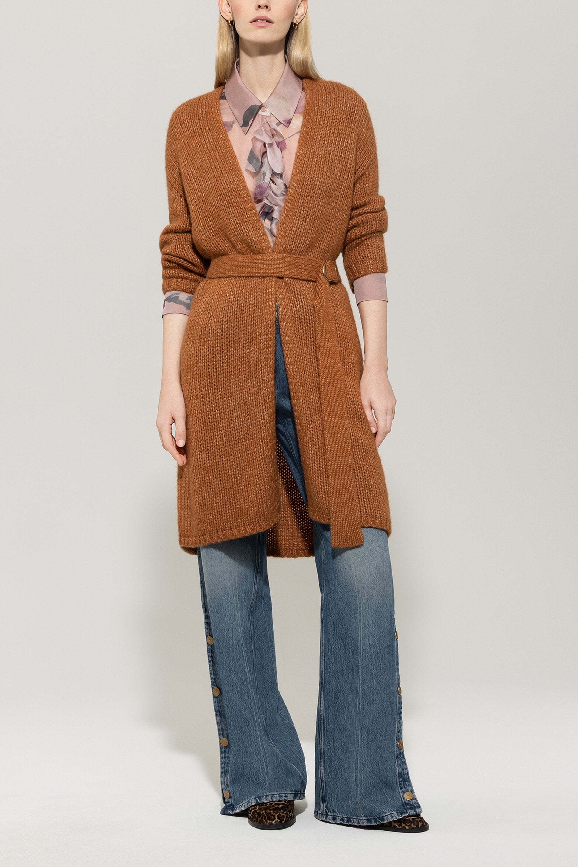 Luisa Cerano Damen Long Mantel mit Bindegürtel, Cinnamon Braun cinnamon Bild 2