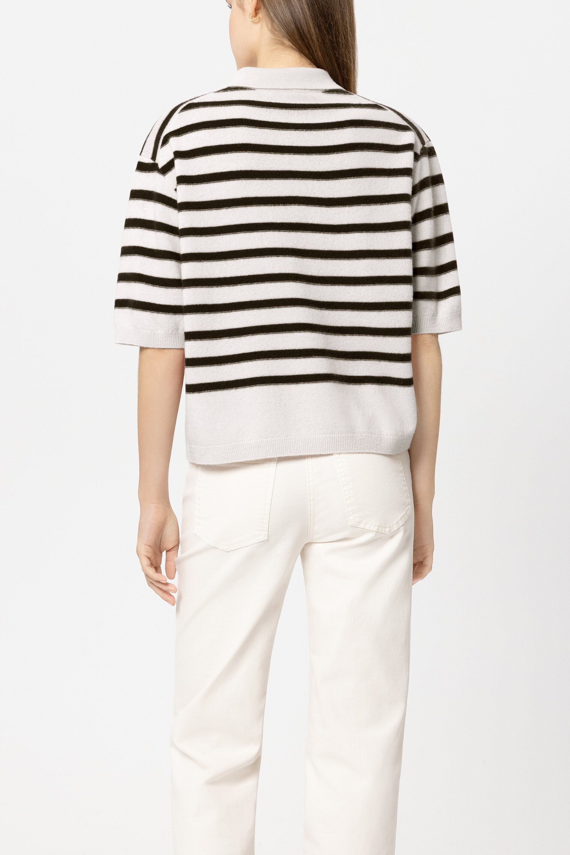 Luisa Cerano Damen Polo aus Kaschmirmix Weiss/Blau MARINE-BLAU Bild 3