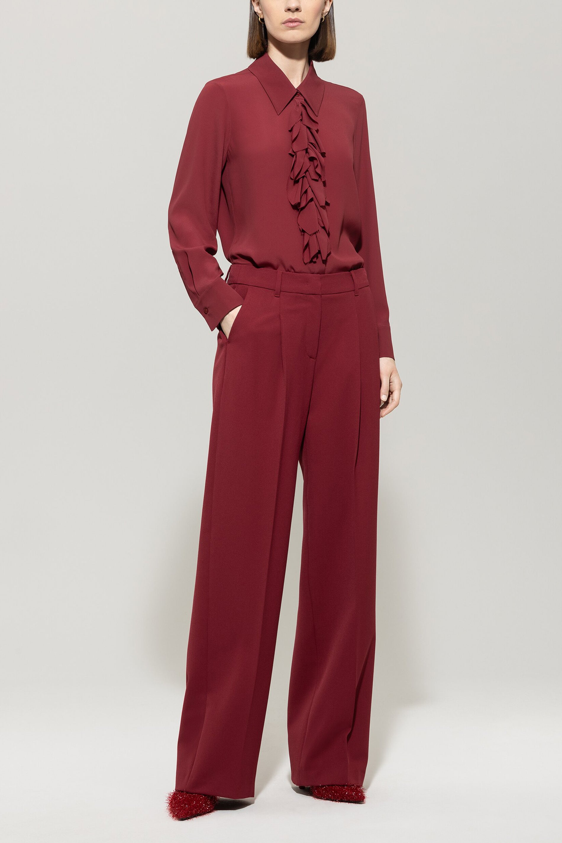 Luisa Cerano Damen Rüschenbluse aus Seiden-Mix, Berry Red berry red Bild 2