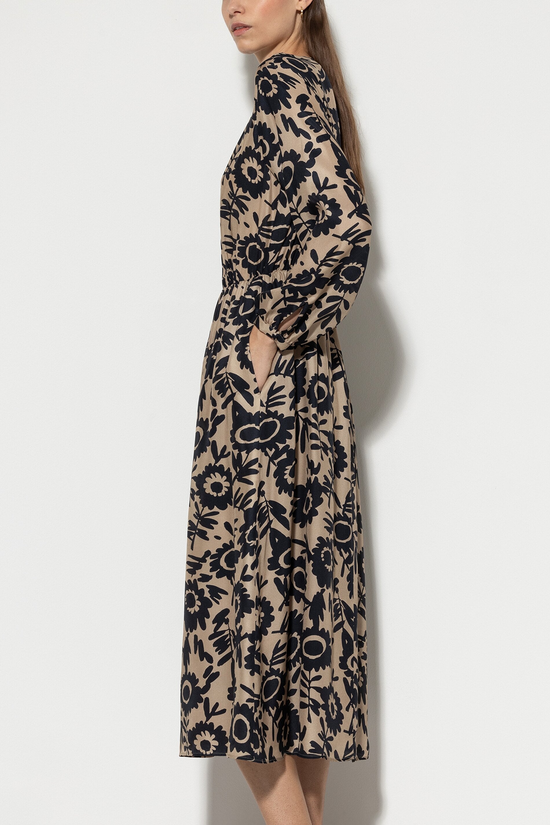 Luisa Cerano Damen Seidenkleid mit Blumenprint Beige BEIGE Bild 3