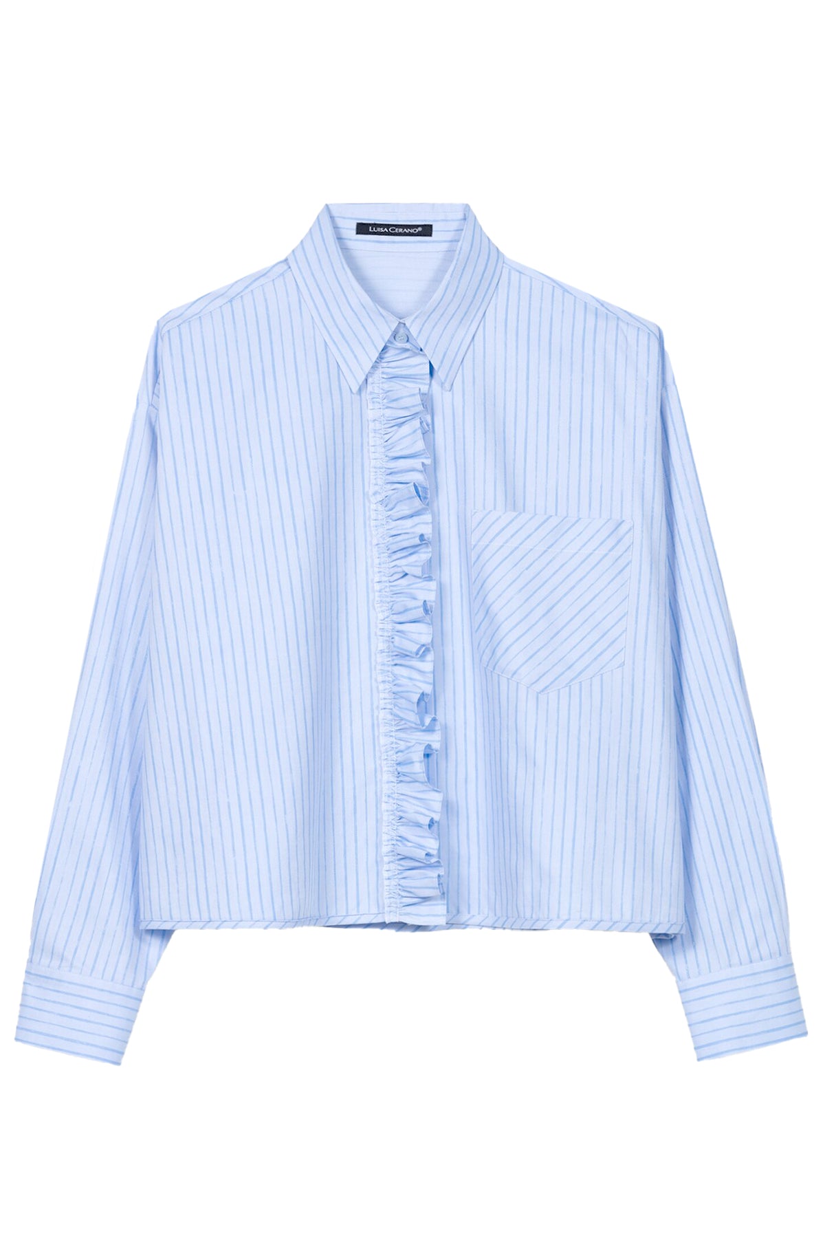Luisa Cerano Damen Streifen-Hemdbluse mit Rüsche Light Blue HELLBLAU Bild 1