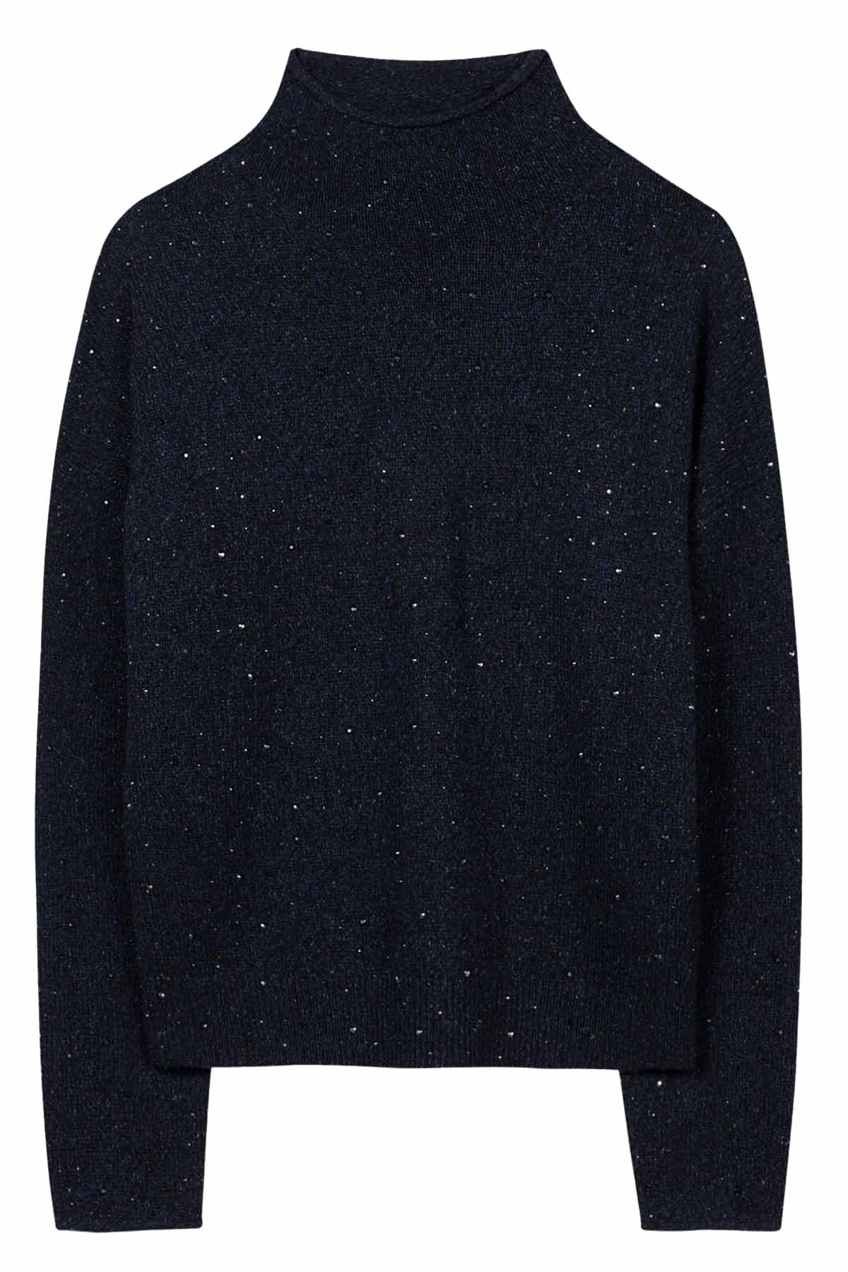 Luisa Cerano Damen Turtleneck mit Schmucksteinen Winter Navy MARINE-BLAU Bild 1
