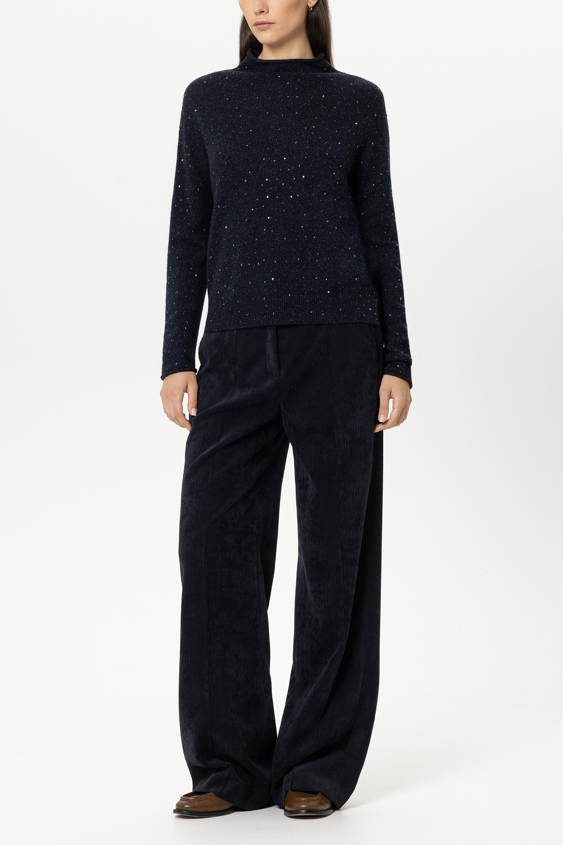 Luisa Cerano Damen Turtleneck mit Schmucksteinen Winter Navy MARINE-BLAU Bild 2
