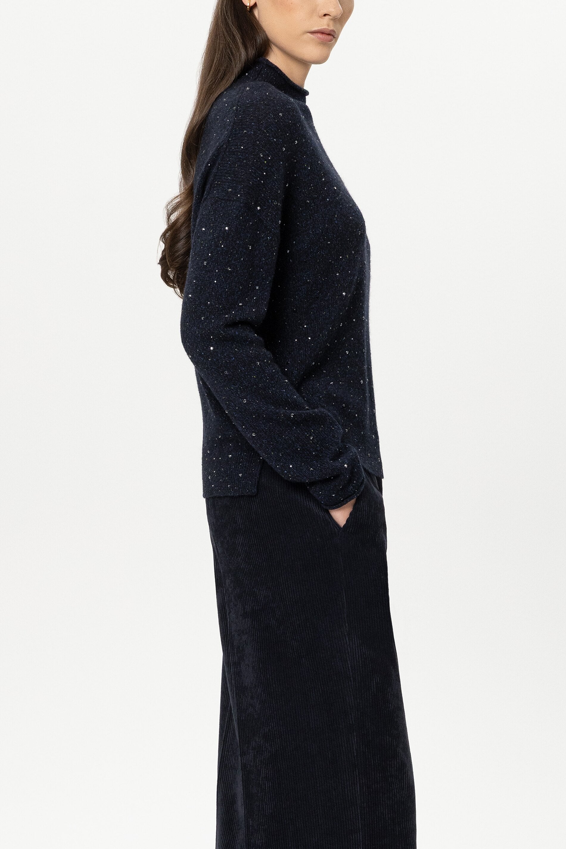 Luisa Cerano Damen Turtleneck mit Schmucksteinen Winter Navy MARINE-BLAU Bild 3
