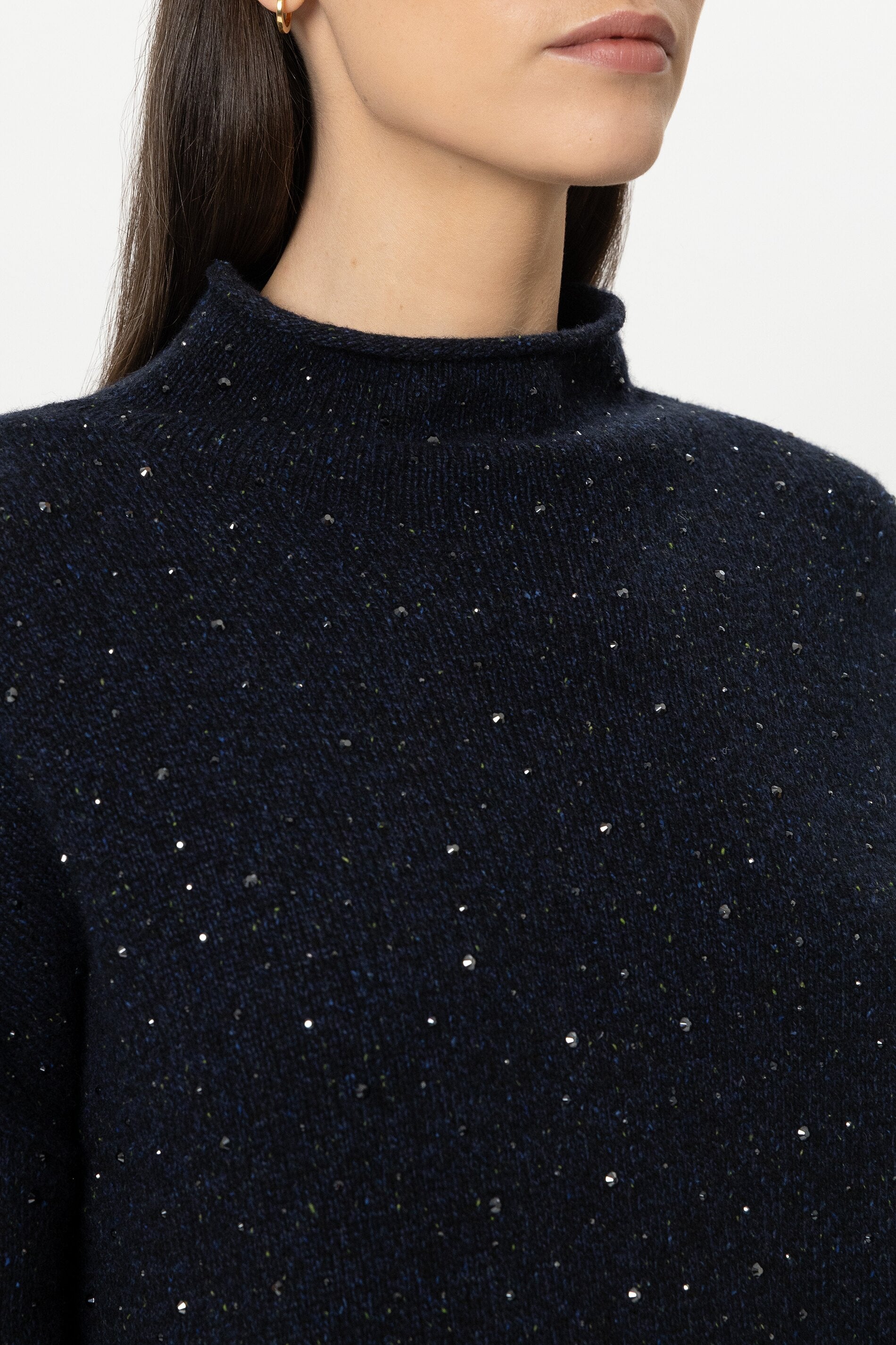 Luisa Cerano Damen Turtleneck mit Schmucksteinen Winter Navy MARINE-BLAU Bild 4