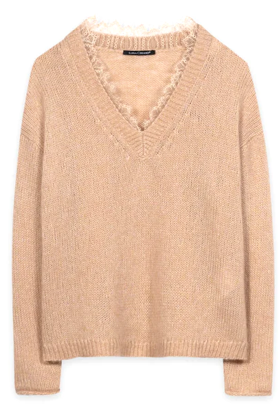 Luisa Cerano Damen V-Pullover aus Alpaka-Mix Cappuccino BEIGE Bild 1