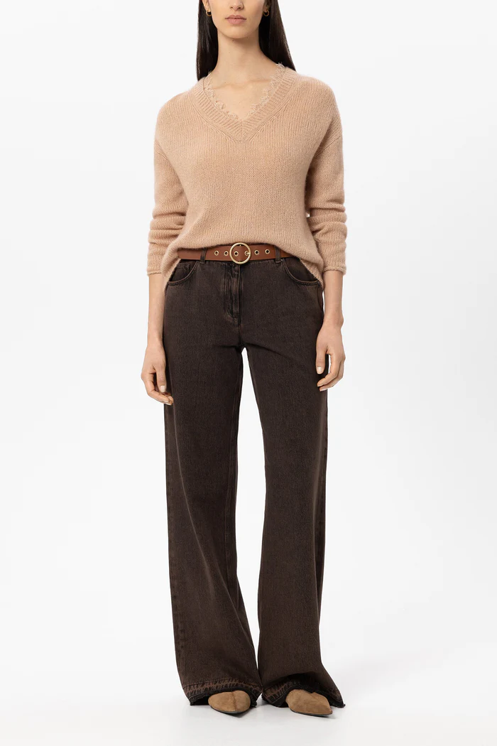 Luisa Cerano Damen V-Pullover aus Alpaka-Mix Cappuccino BEIGE Bild 2