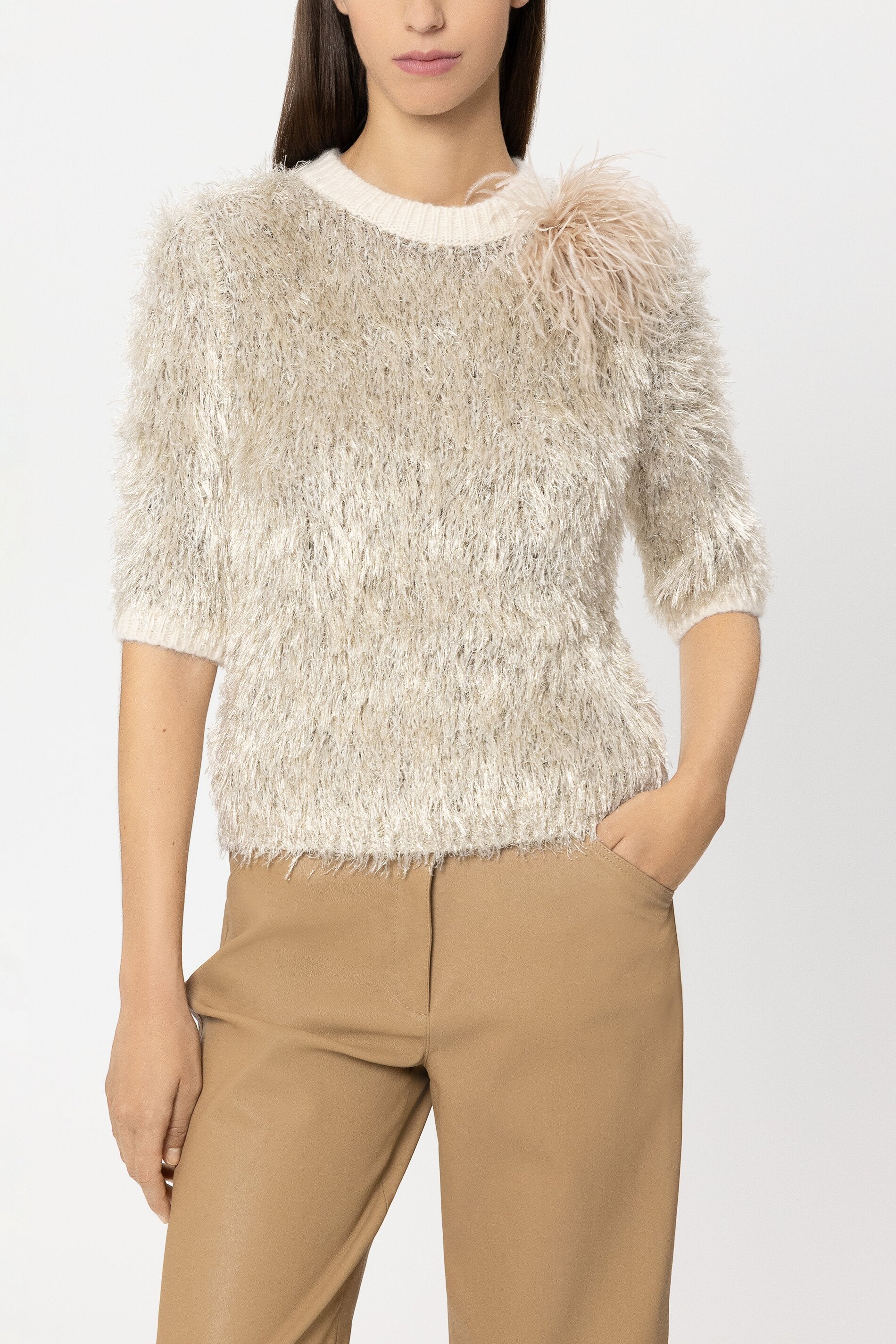 Luisa Cerano Feder-Brosche Soft Camel BEIGE Bild 2