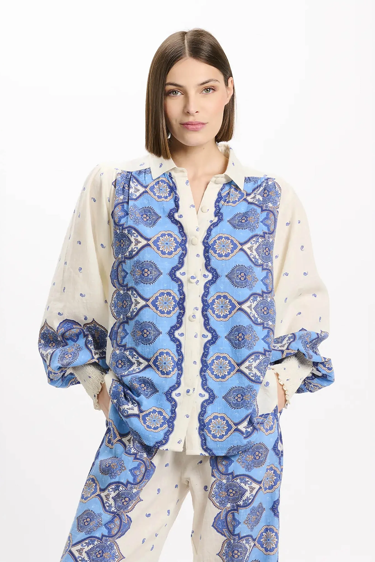 Miss June Damen Bluse Viki Weiss/Blau BLAU Bild 2