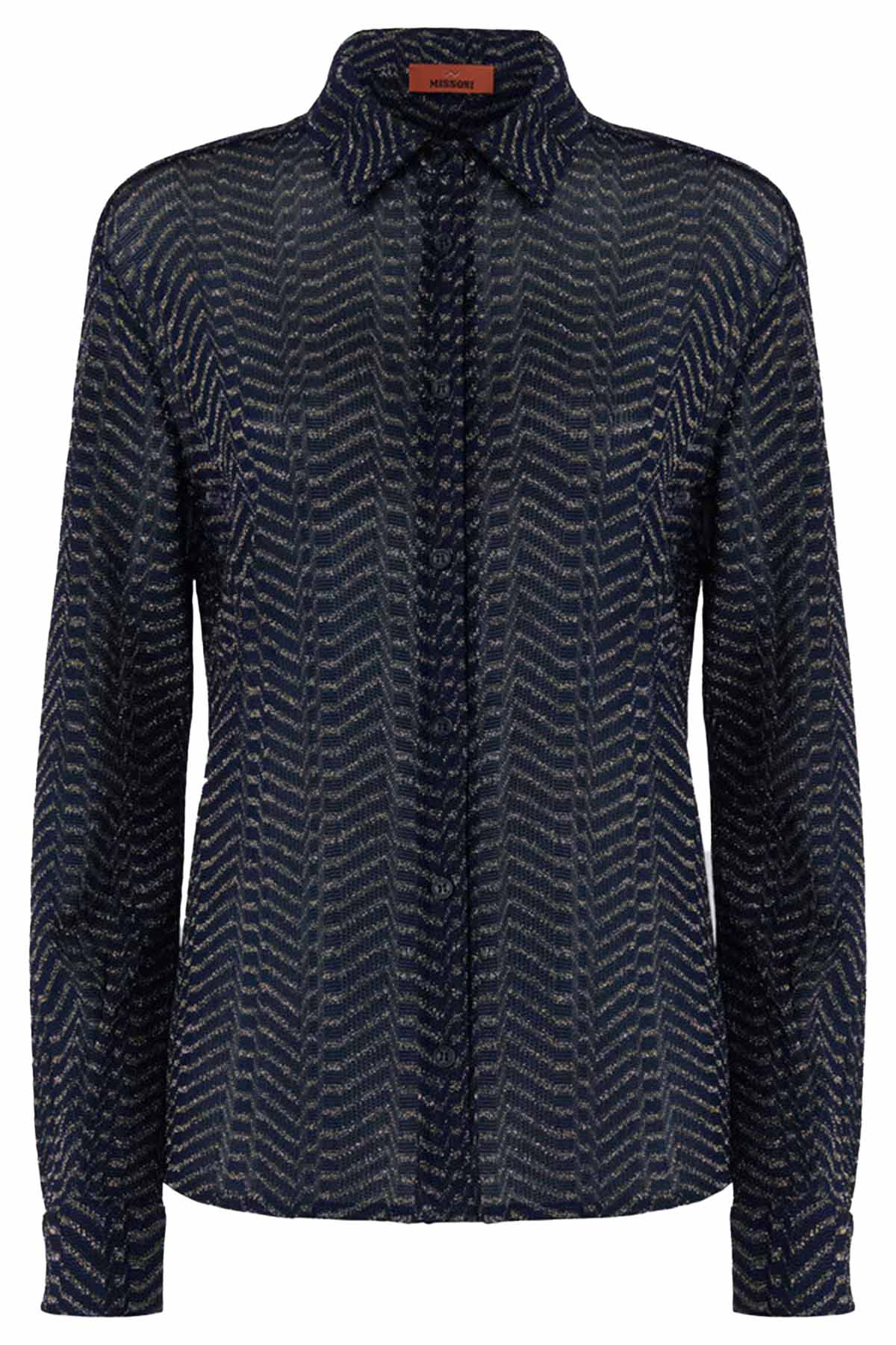 Missoni Damen Bluse aus Viskose-Lamé mit Greek-Key-Muster Blau/Gold S72QT Bild 1
