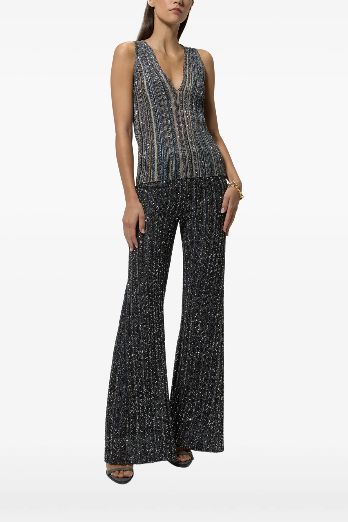 Missoni Damen Hose aus gestreiftem Lamé-Strick Mehrfarbig SMSPD Bild 2