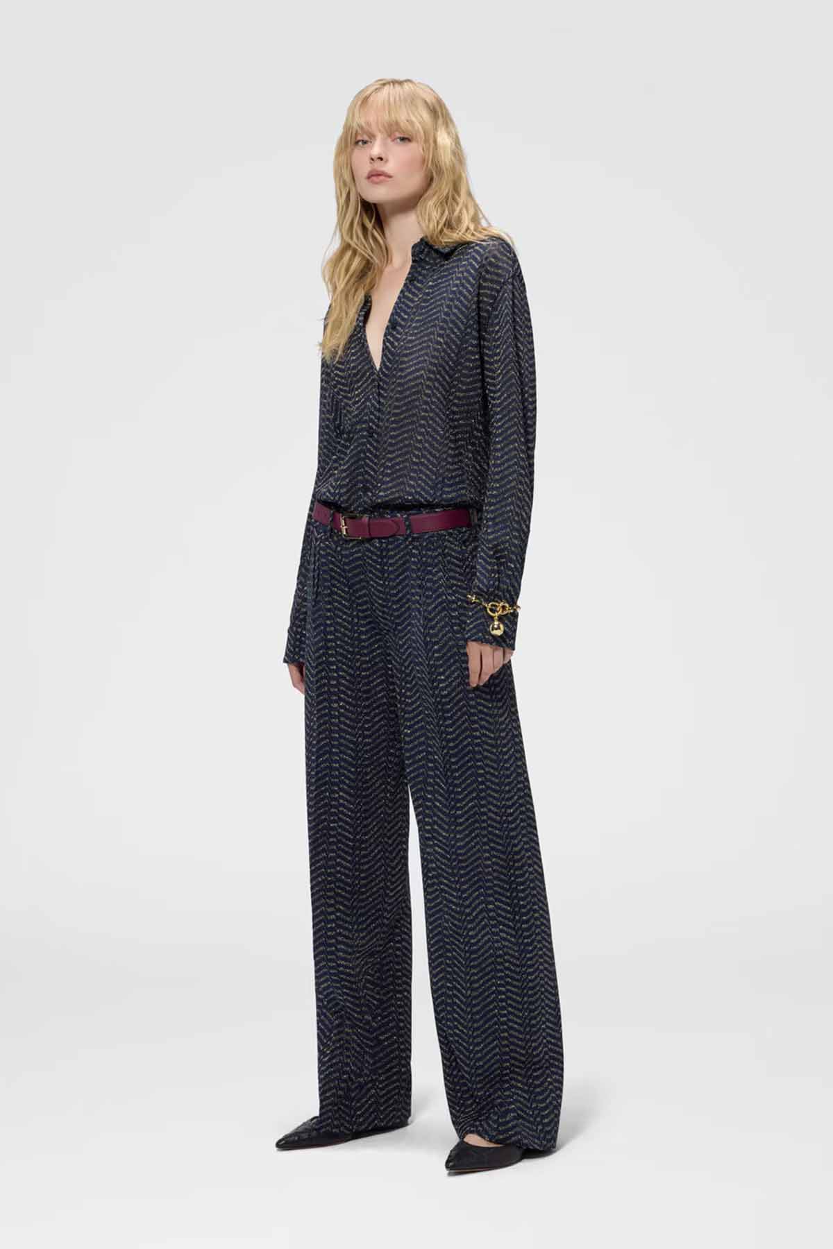 Missoni Damen Hose aus Viskose-Lamé mit Greek-Key-Muster Blau/Gold S72QT Bild 2
