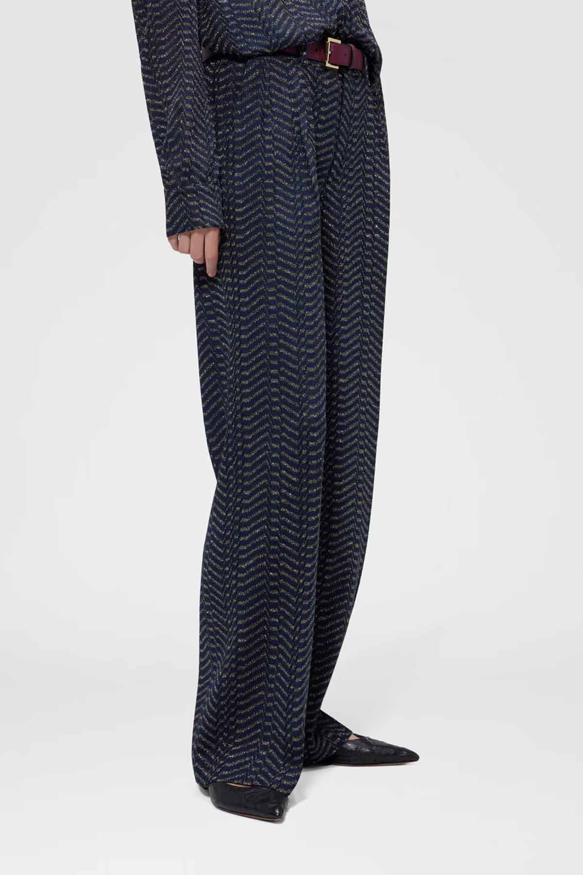 Missoni Damen Hose aus Viskose-Lamé mit Greek-Key-Muster Blau/Gold S72QT Bild 4
