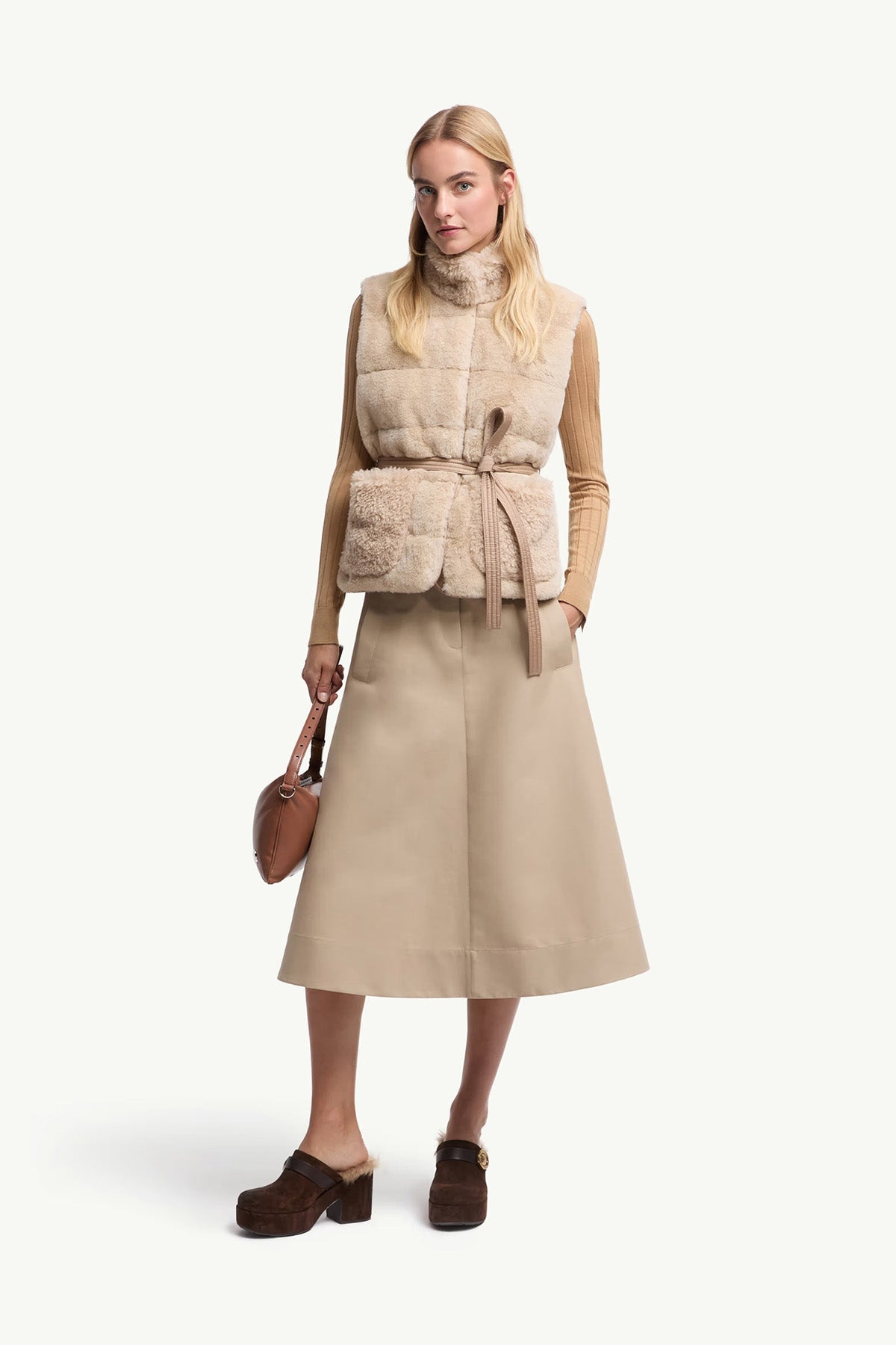 Moncler Damen Midirock Beige 23S Bild 2