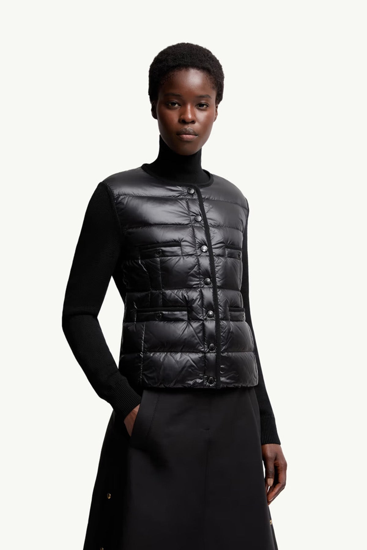 Moncler Damen Strickjacke mit Daunenfront Schwarz 999 Bild 2