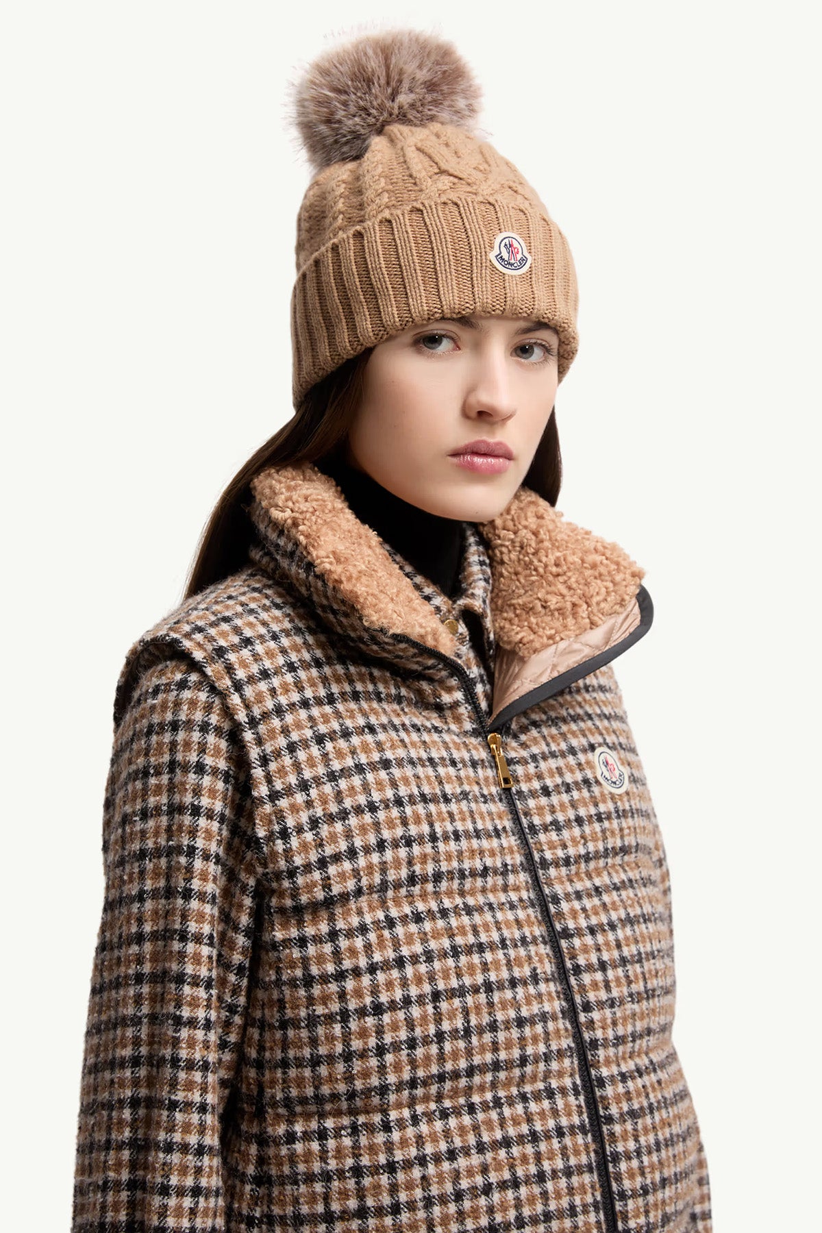 Moncler Damen Strickmütze mit Bommel Beige 235 Bild 2