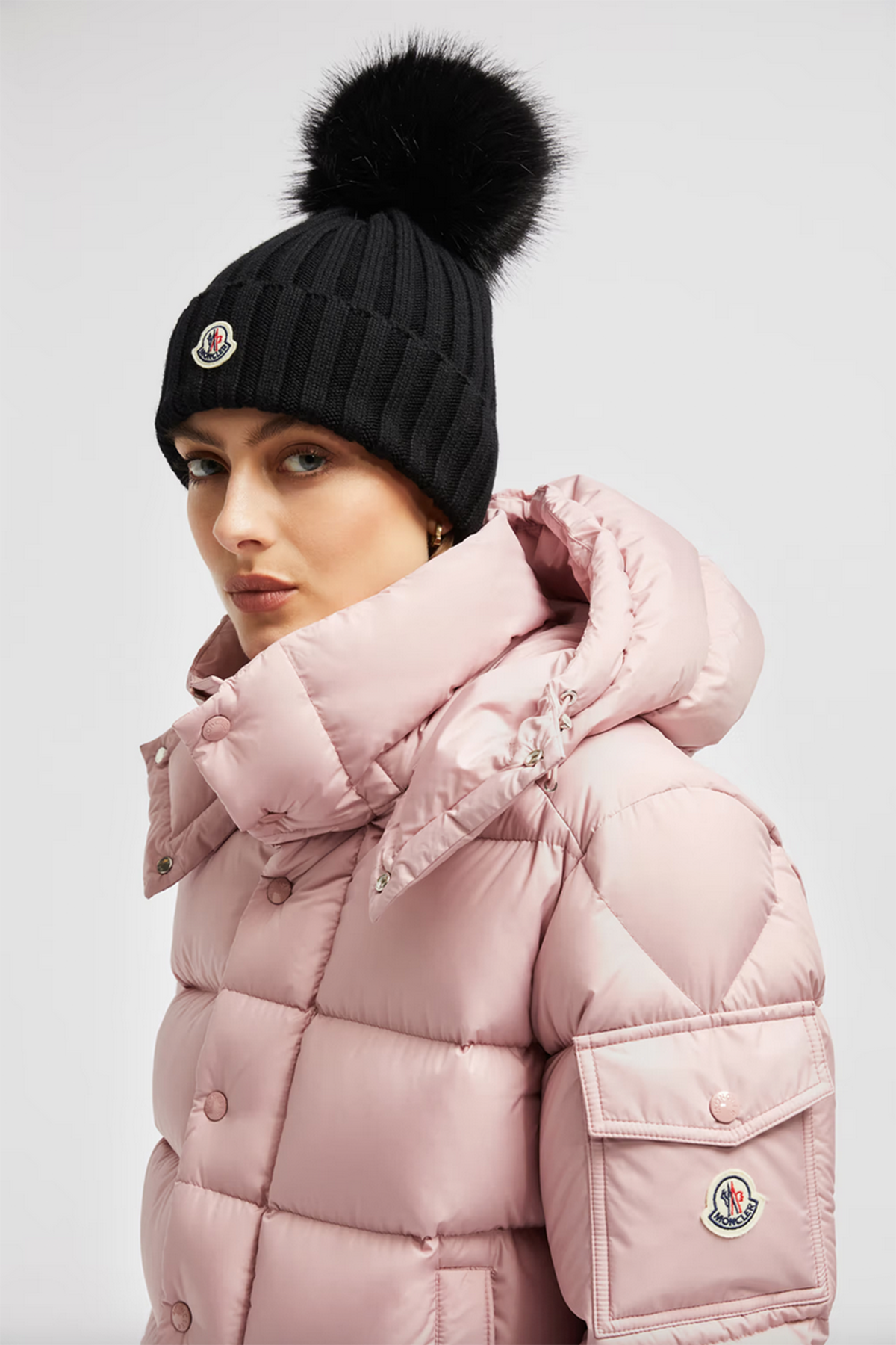 Moncler Damen Strickmütze mit Bommel Schwarz SCHWARZ Bild 2