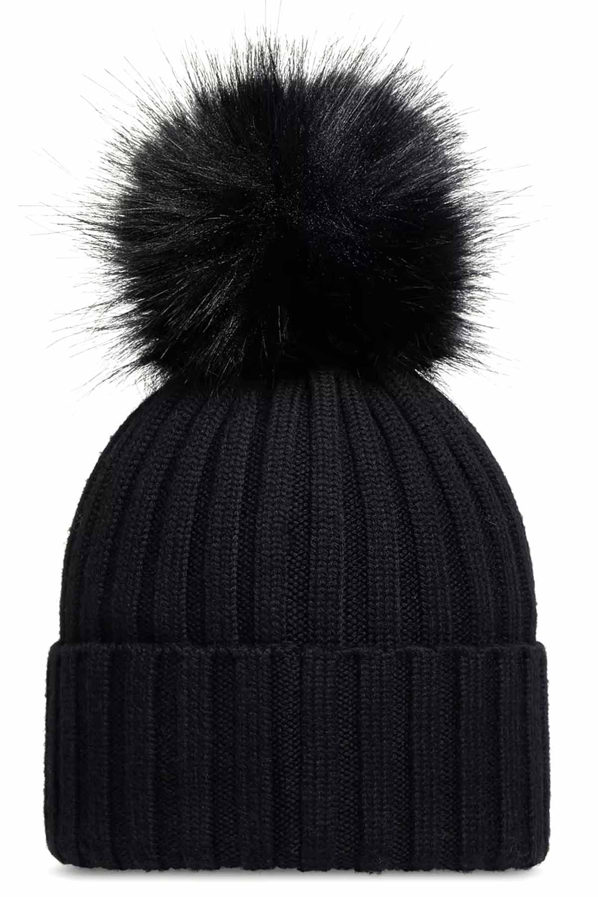 Moncler Damen Strickmütze mit Bommel Schwarz SCHWARZ Bild 2