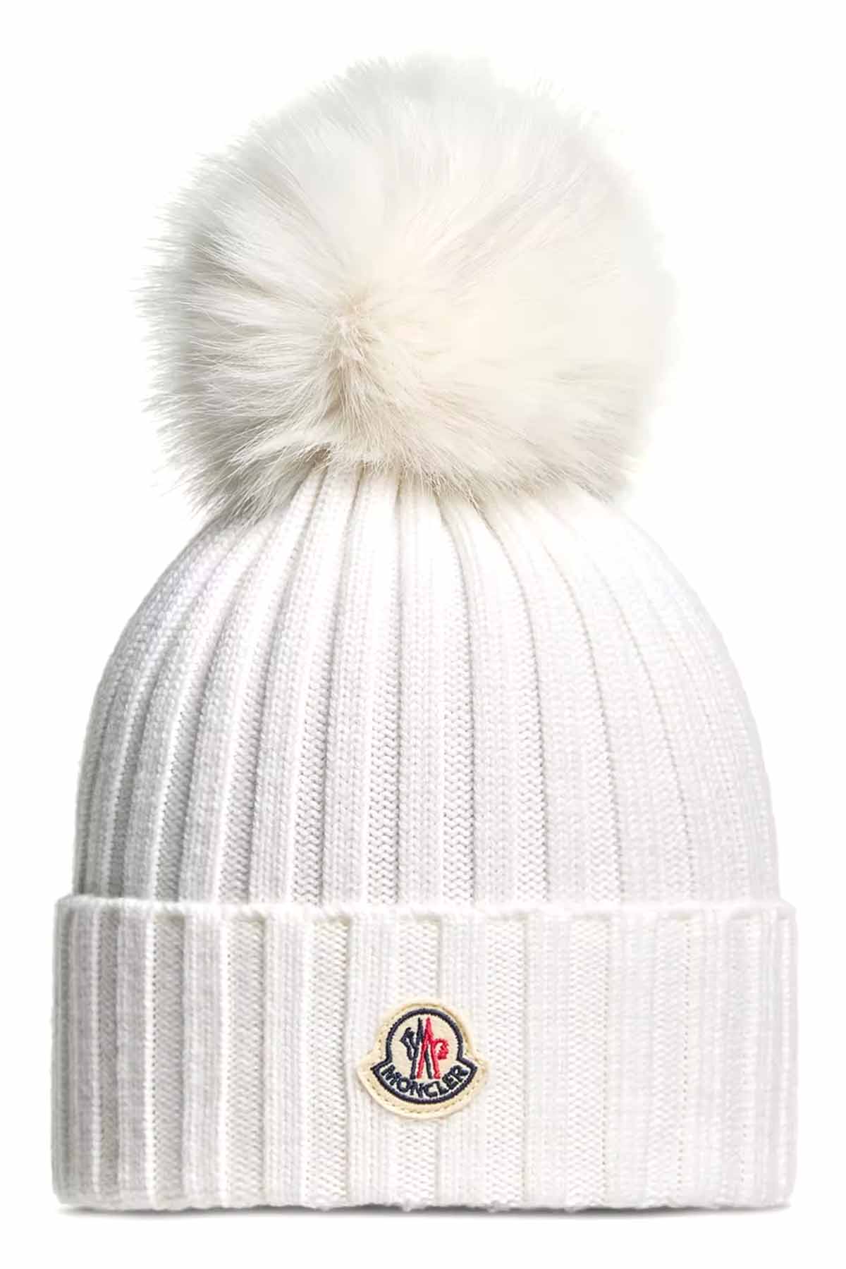 Moncler Damen Strickmütze mit Bommel Wiess WEISS Bild 1