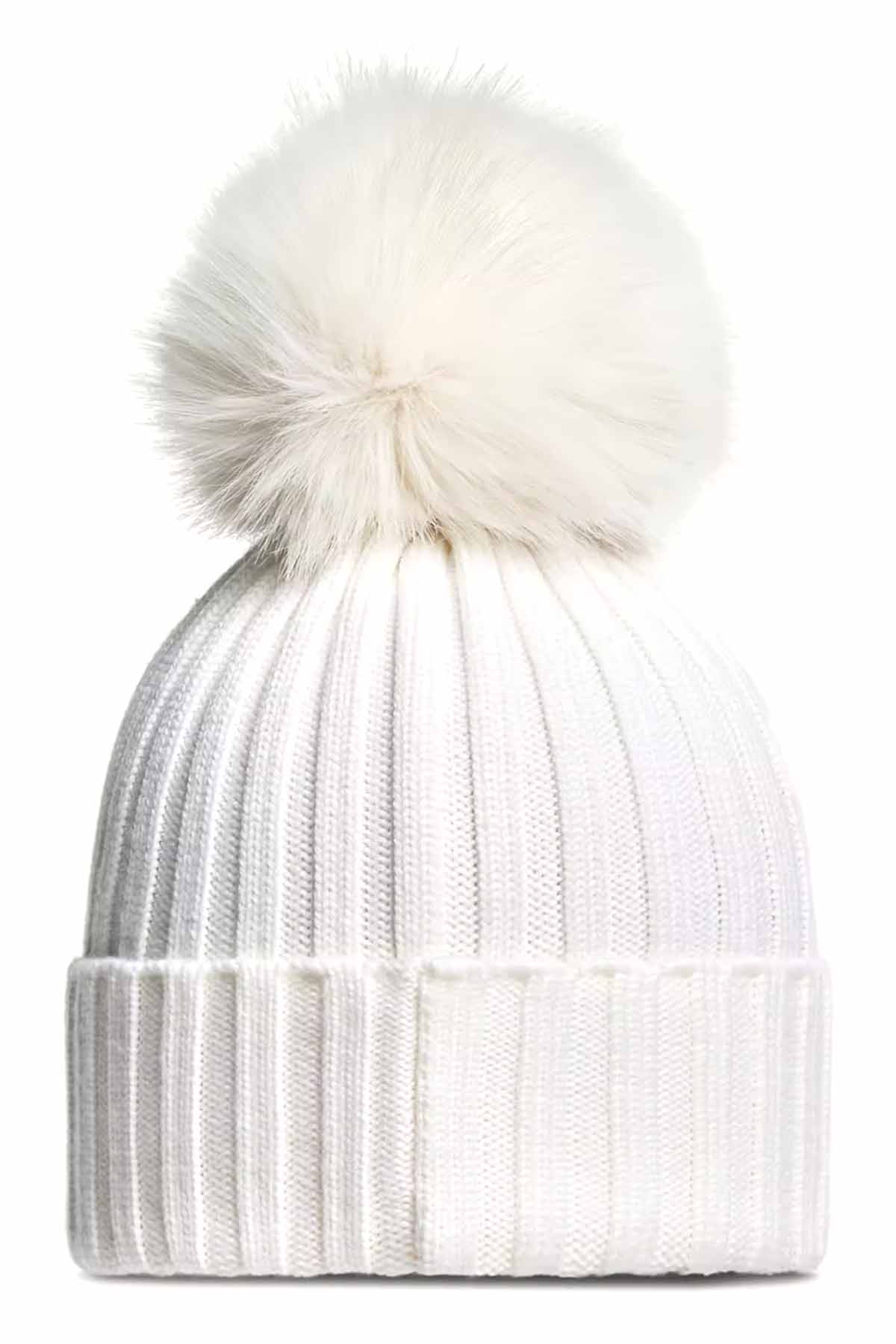 Moncler Damen Strickmütze mit Bommel Wiess WEISS Bild 2