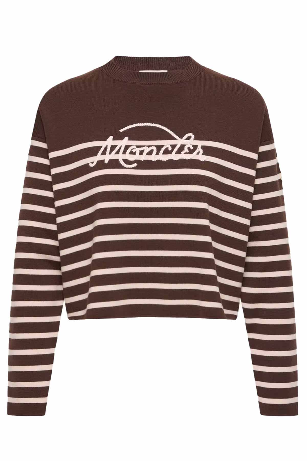 Moncler gestreifter Damen Strickpullover Braun P25 Bild 1