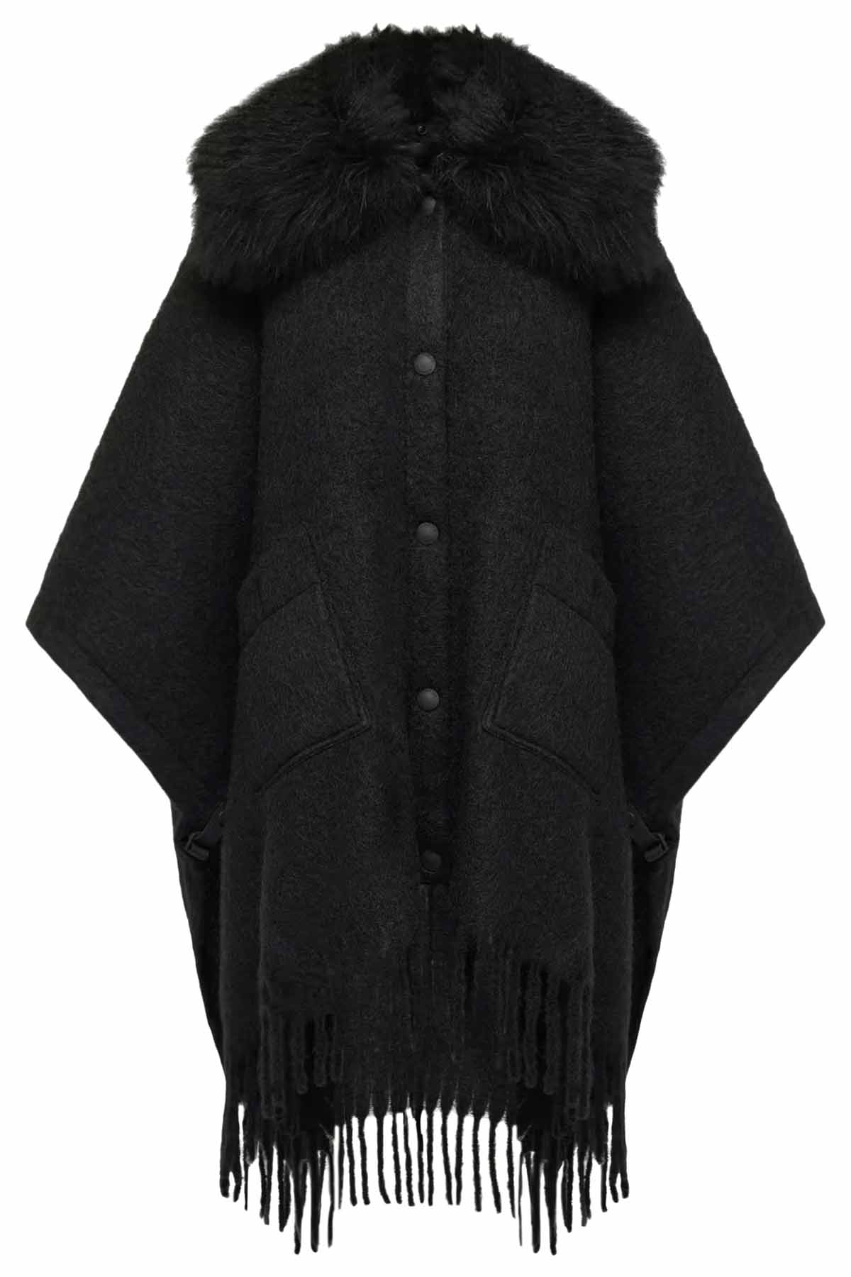 Moncler Grenoble Damen Cape mit Lammfellkragen Schwarz SCHWARZ Bild 1
