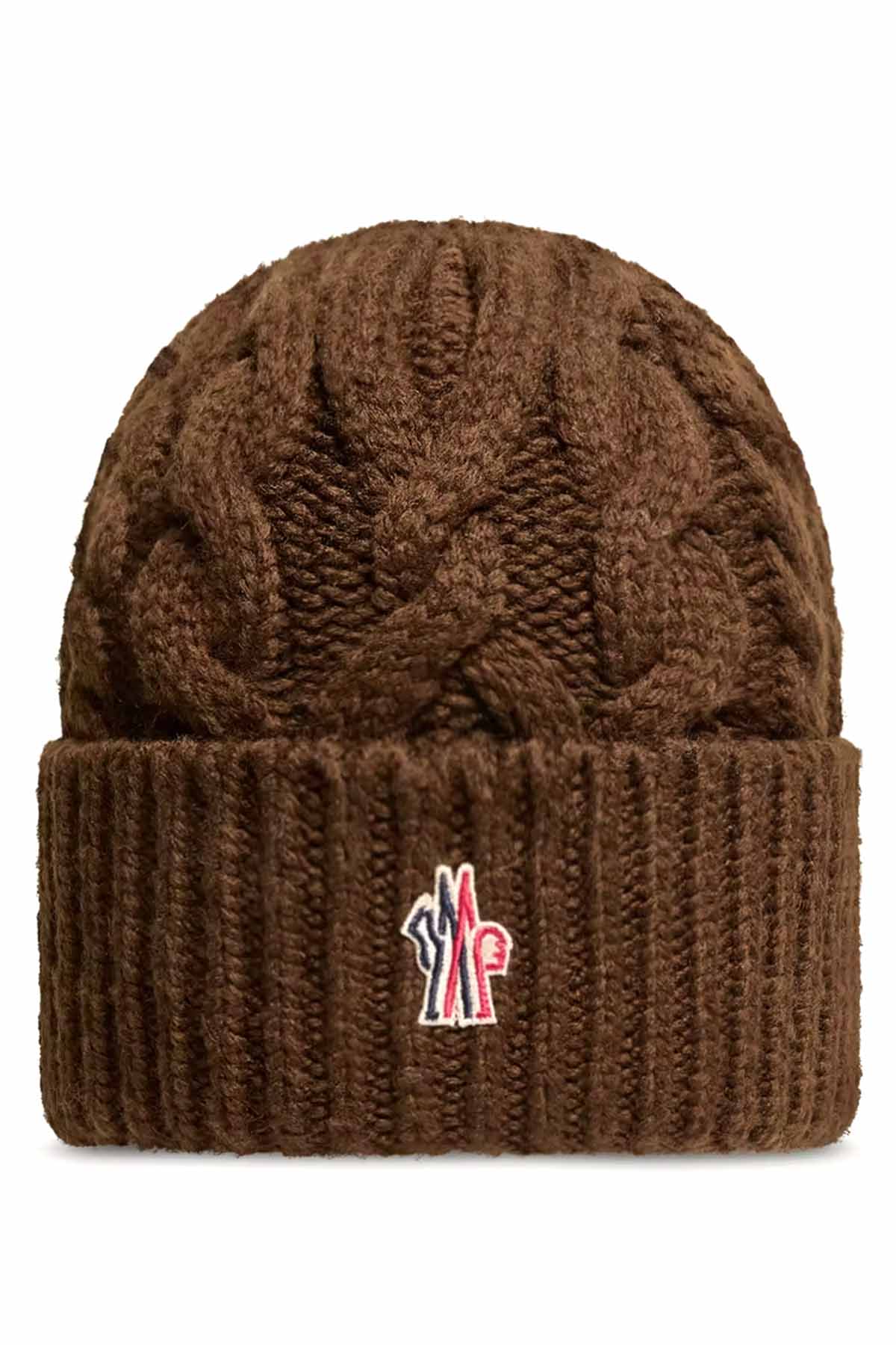 Moncler Grenoble Damen Strickmütze mit Zopfmuster Braun 280 Bild 1