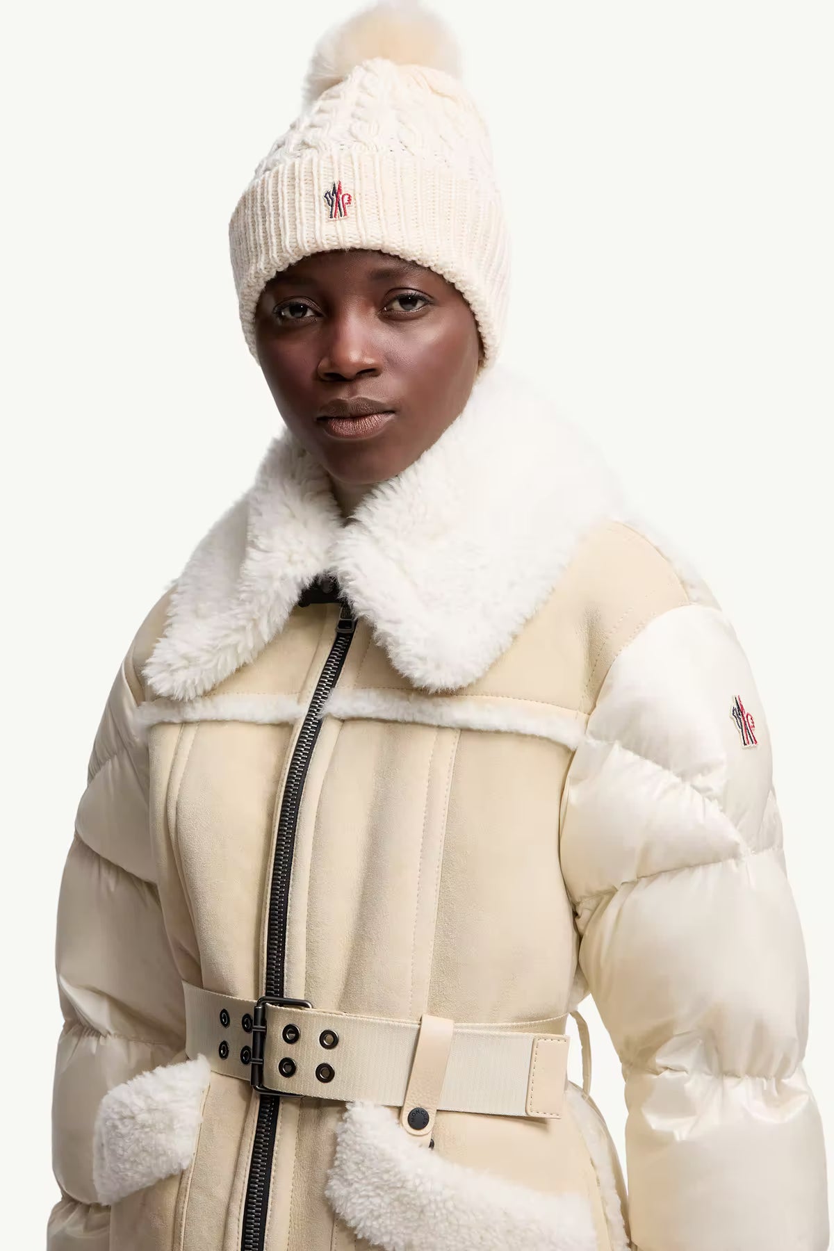 Moncler Grenoble Damen Strickmütze mt Bommel Weiss WEISS Bild 2