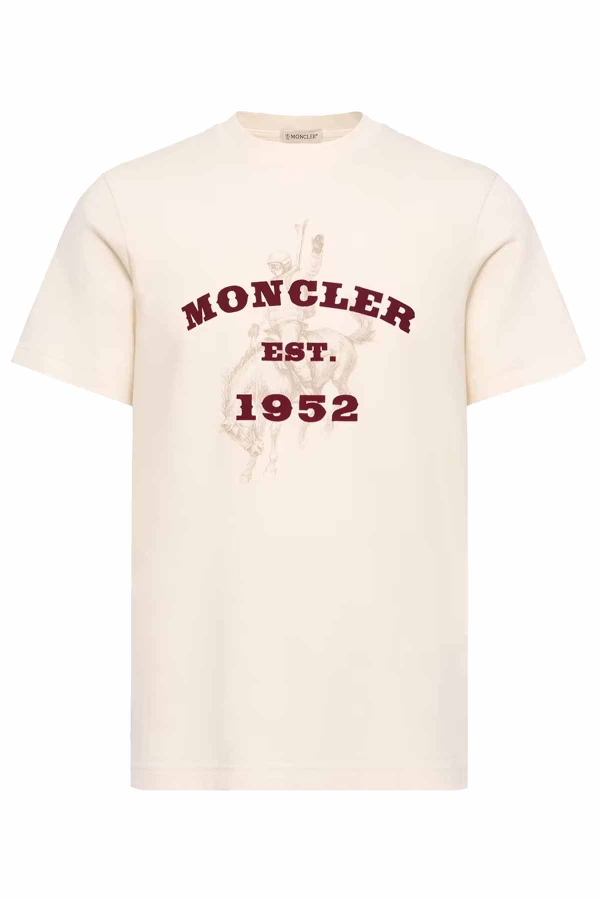 Moncler Herren T-Shirt mit Pferdeprint Natur-Weiss NATUR-WEISS Bild 1