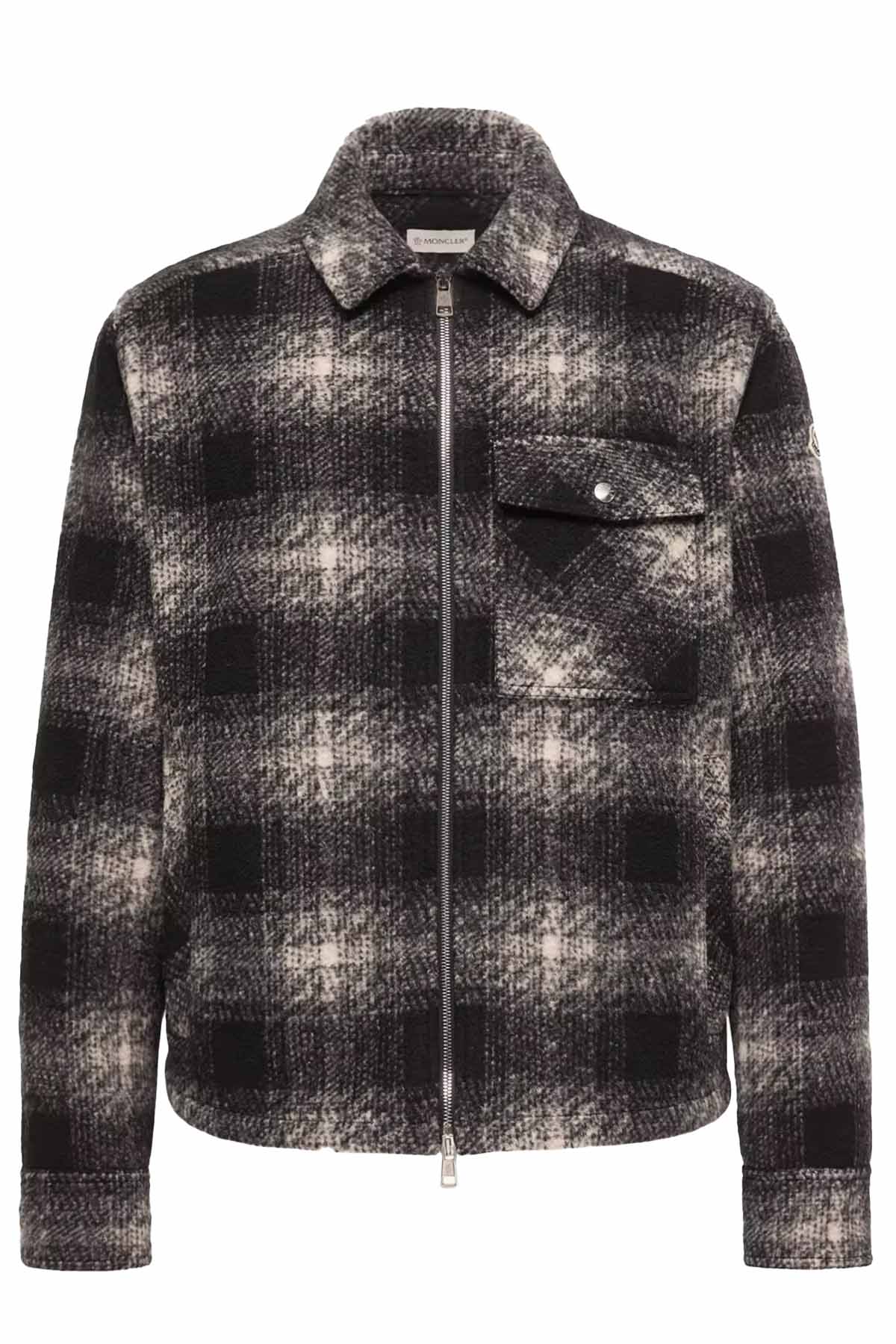 Moncler kariertes Herren Jersey-Hemd mit Reißverschluss Schwarz/Grau F99 Bild 1