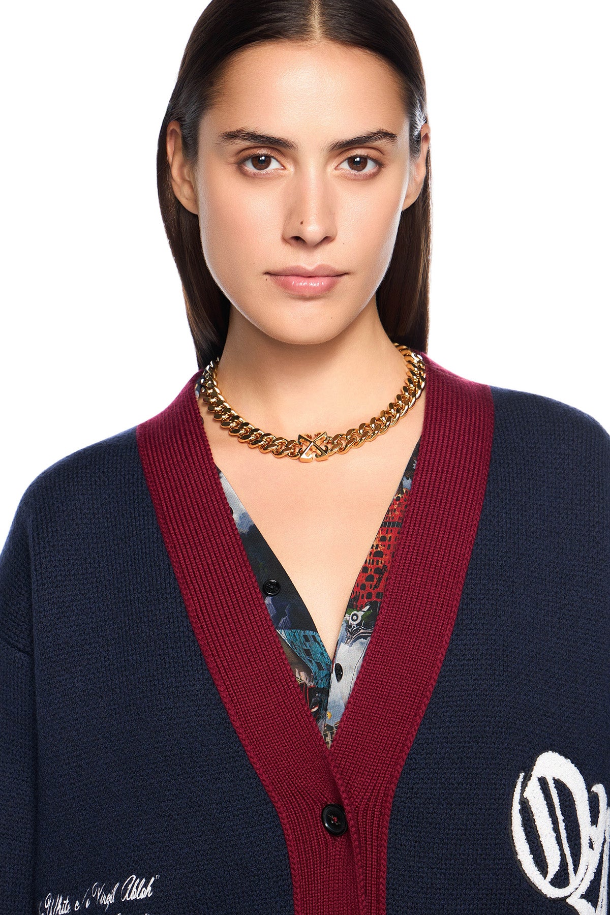 Off-White Damen Jacquard Knit Varsity Cardigan Blau/Rot 4801-blueisris Bild 5