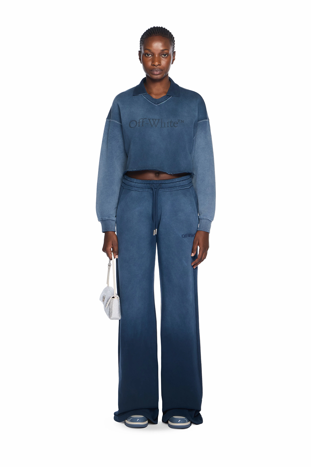 Off-White Damen Laundry Crop Polo Sweatshirt Blau 4d4d-sprayds Bild 2