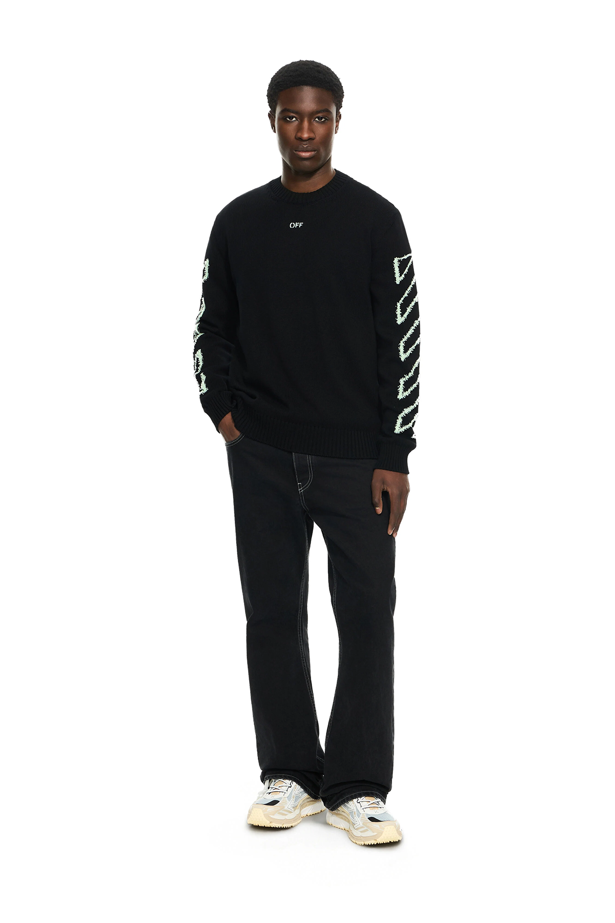 Off-White Herren Diagonal Arrow Fuzzy Crewneck Sweater Schwarz SCHWARZ Bild 2