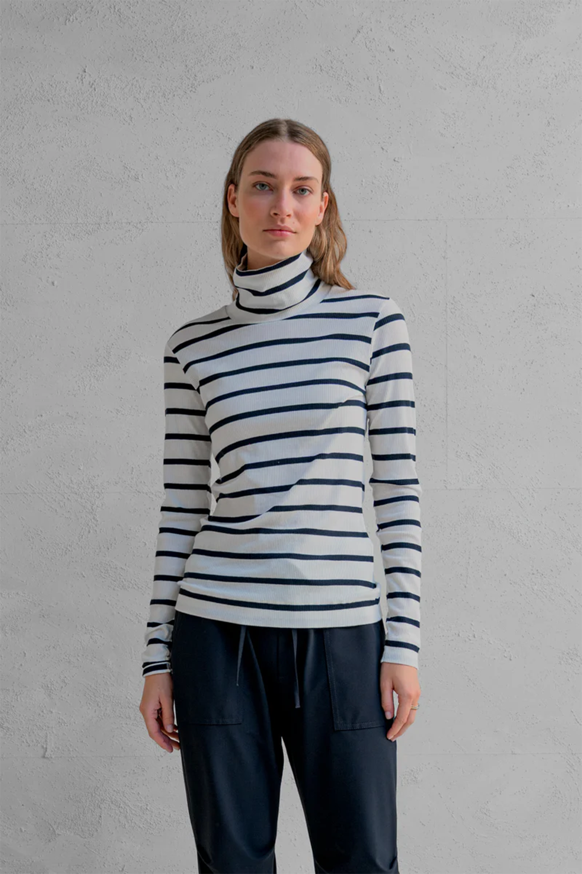 Penn & Ink N.Y Damen Langarmshirt mit Streifen Weiss/Blau ecru navy Bild 2