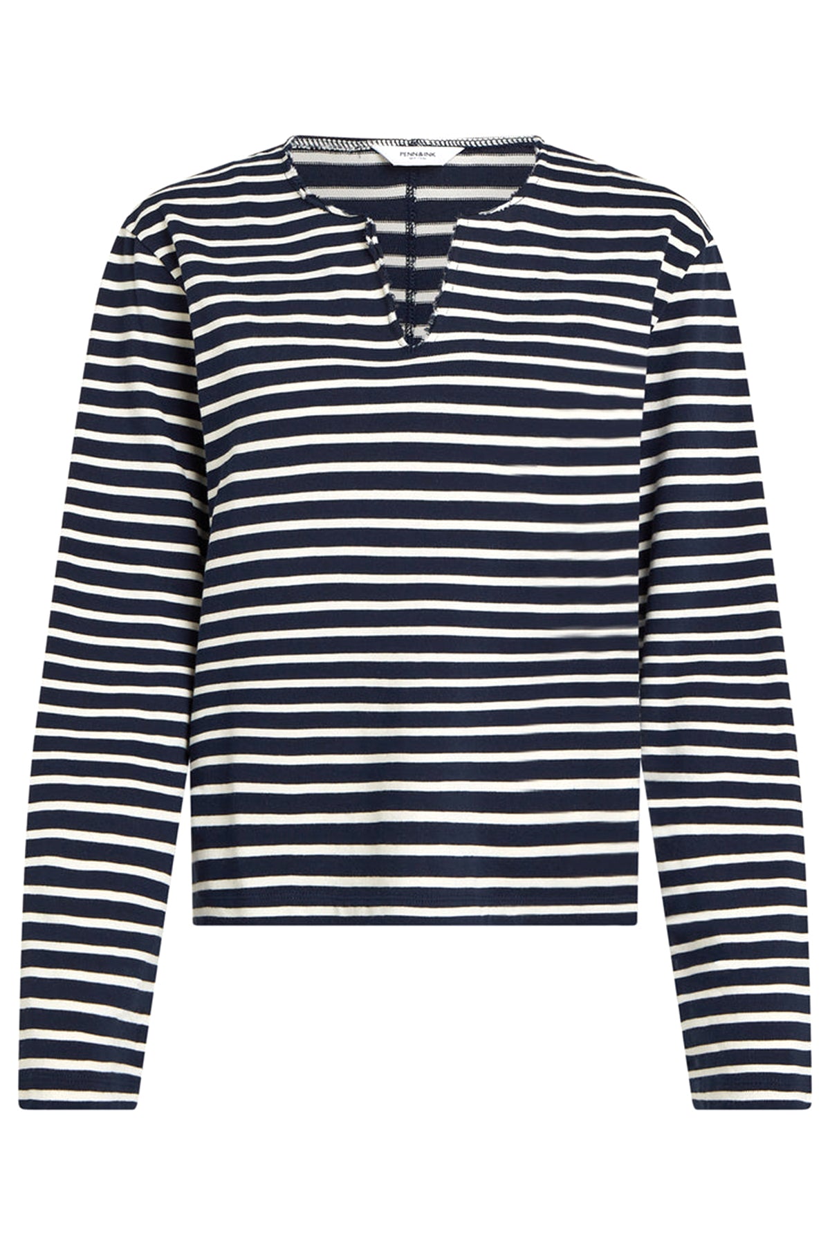 Penn & Ink N.Y gestreiftes Damen Langarmshirt Night/Ecru MARINE-BLAU Bild 1