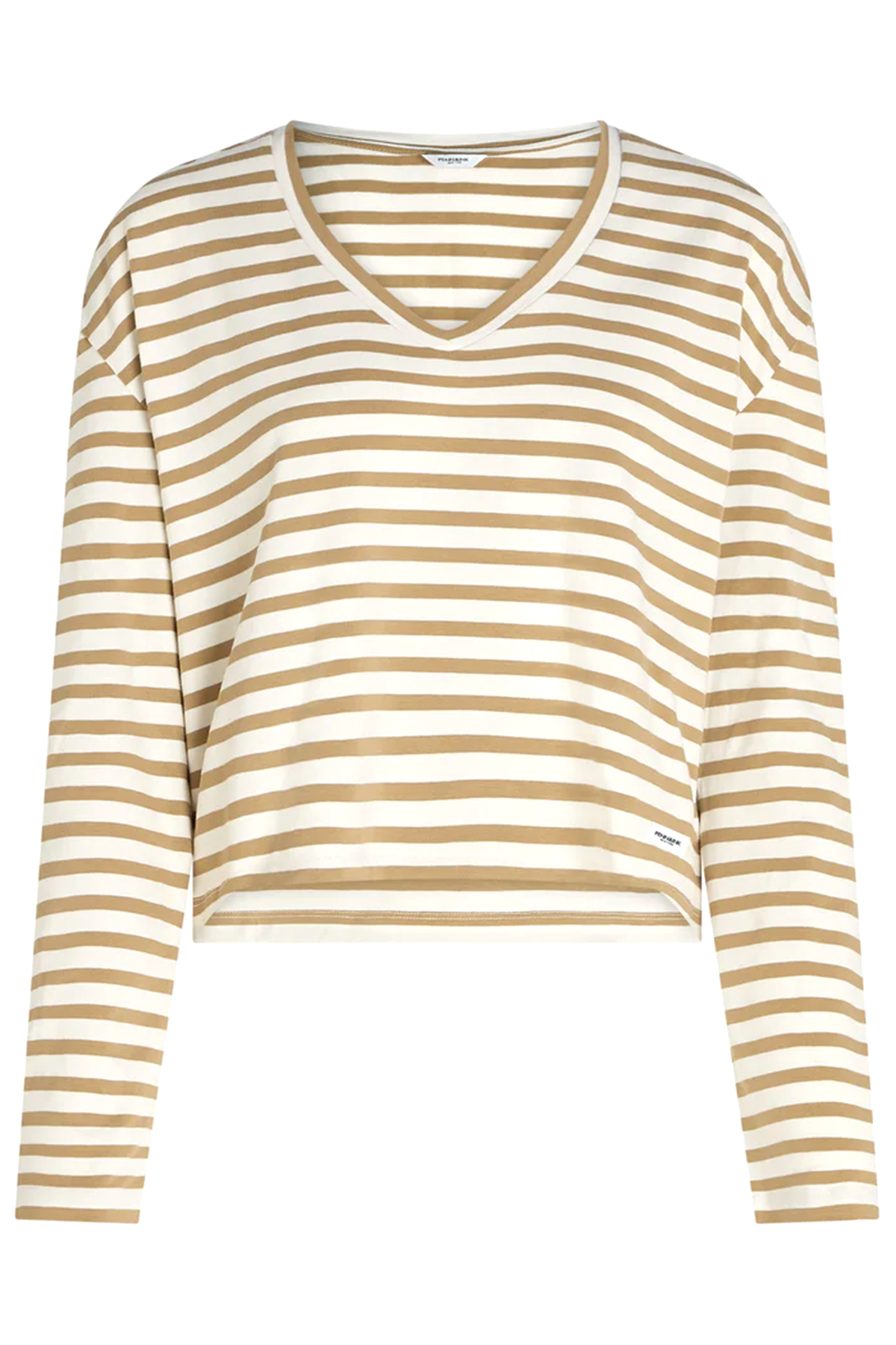 Penn & Ink N.Y gestreiftes Damen Langarmshirt Ecru/Tanine 05-659 ecru tanine Bild 1