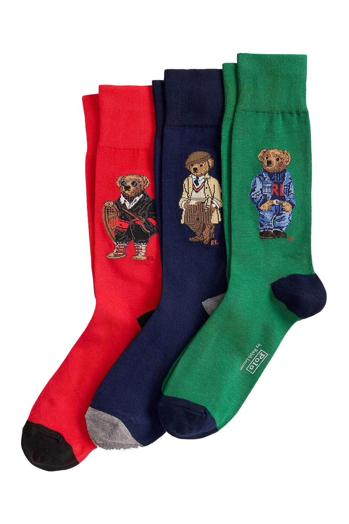 Polo Ralph Lauren Herren 3er-Pack Socken mit Polo Bär Bunt GREEN/ NAVY/ RED Bild 2