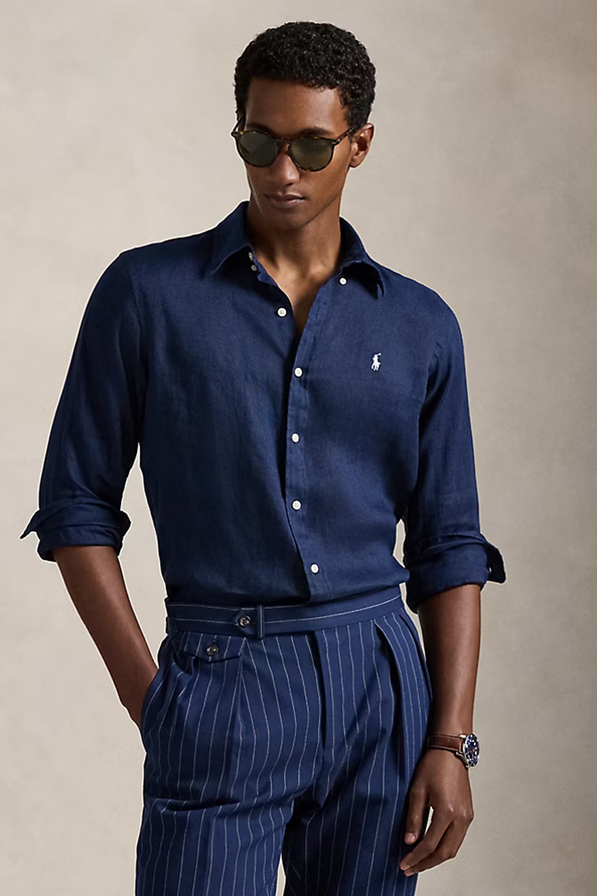 Polo Ralph Lauren Herren Custom-Fit Leinenhemd Navy NEWPORT NAVY W/ WHITE PP Bild 3